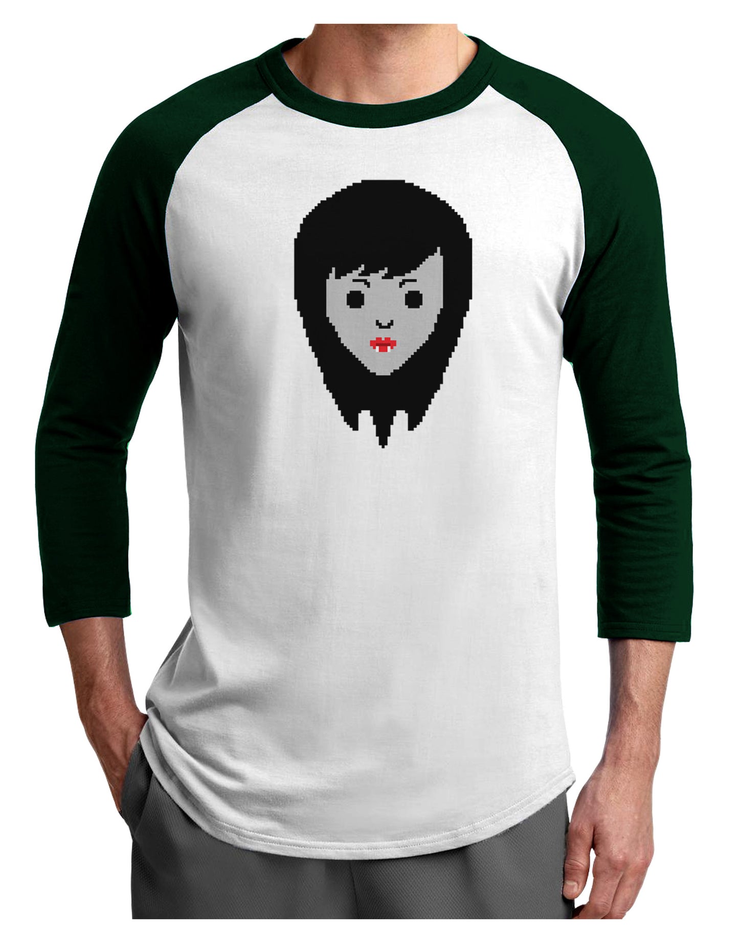 Cute Pixel Vampire Female Adult Raglan Shirt-TooLoud-White-Forest-X-Small-Davson Sales
