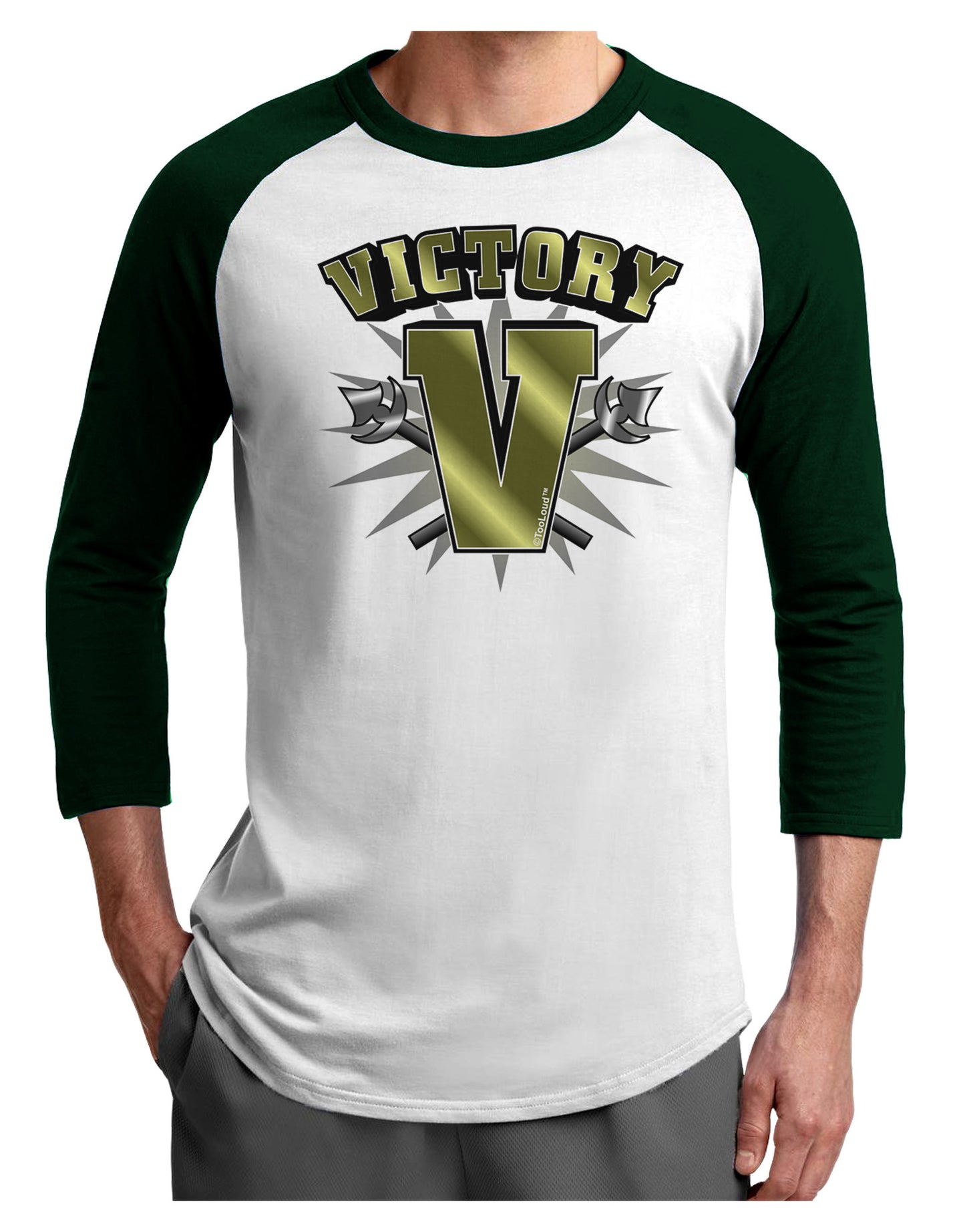 Victory V Adult Raglan Shirt-Raglan Shirt-TooLoud-White-Forest-X-Small-Davson Sales