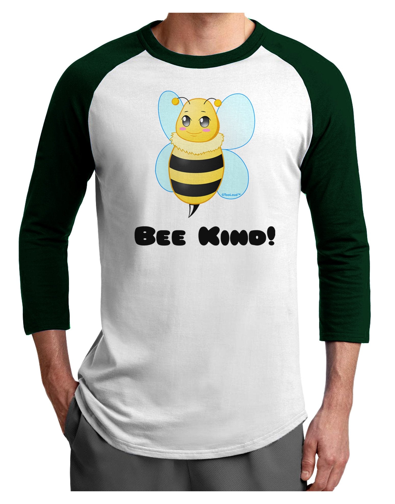 Bee Kind Adult Raglan Shirt-TooLoud-White-Forest-XXX-Large-Davson Sales