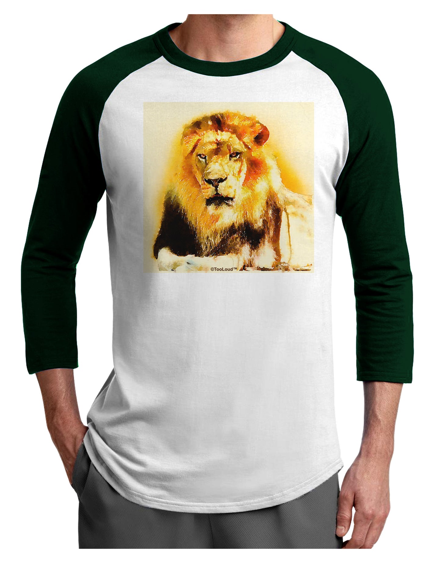 Lion Watercolor 4 Adult Raglan Shirt-TooLoud-White-Forest-X-Small-Davson Sales
