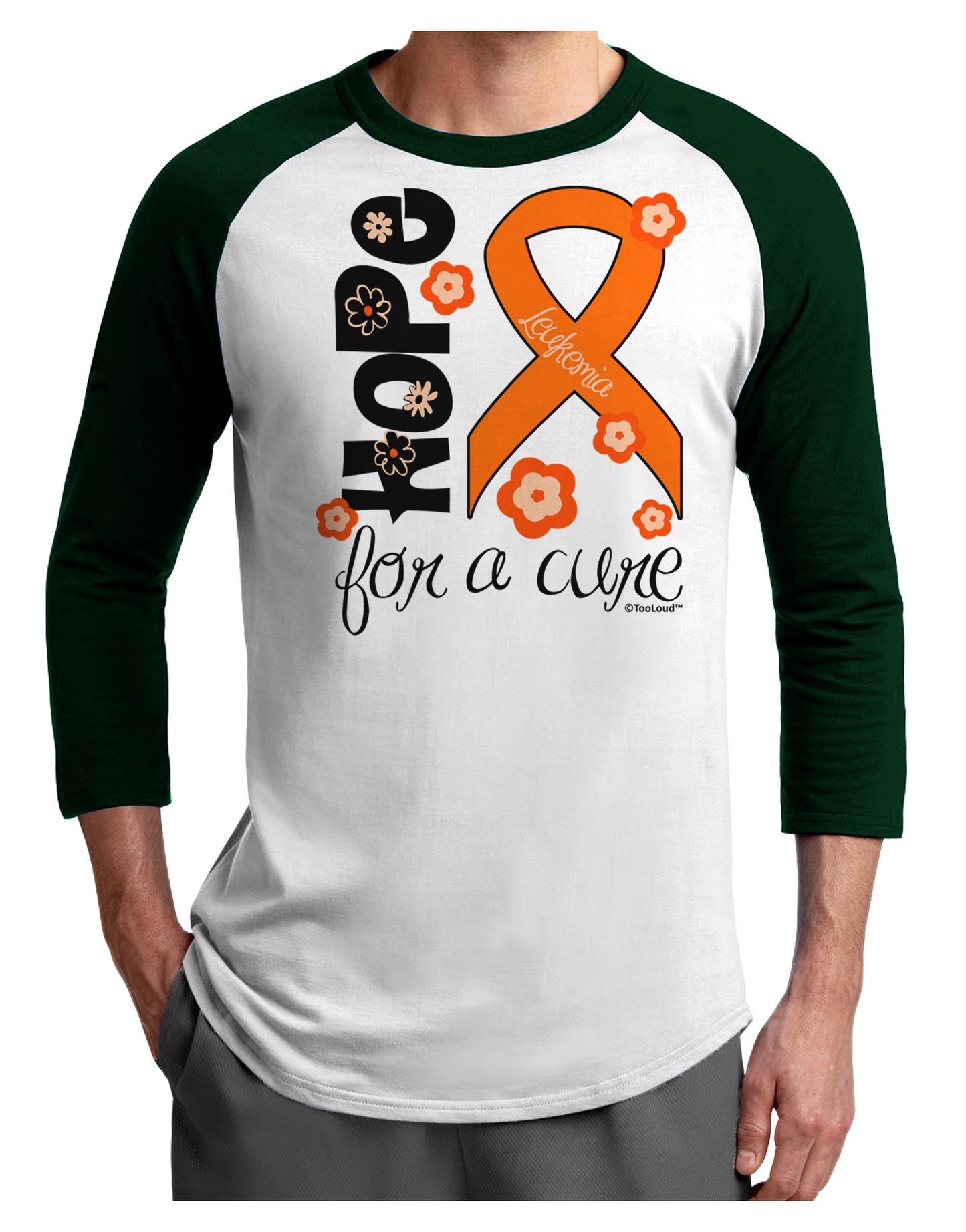 Hope for a Cure - Orange Ribbon Leukemia - Flowers Adult Raglan Shirt-TooLoud-White-Forest-X-Small-Davson Sales