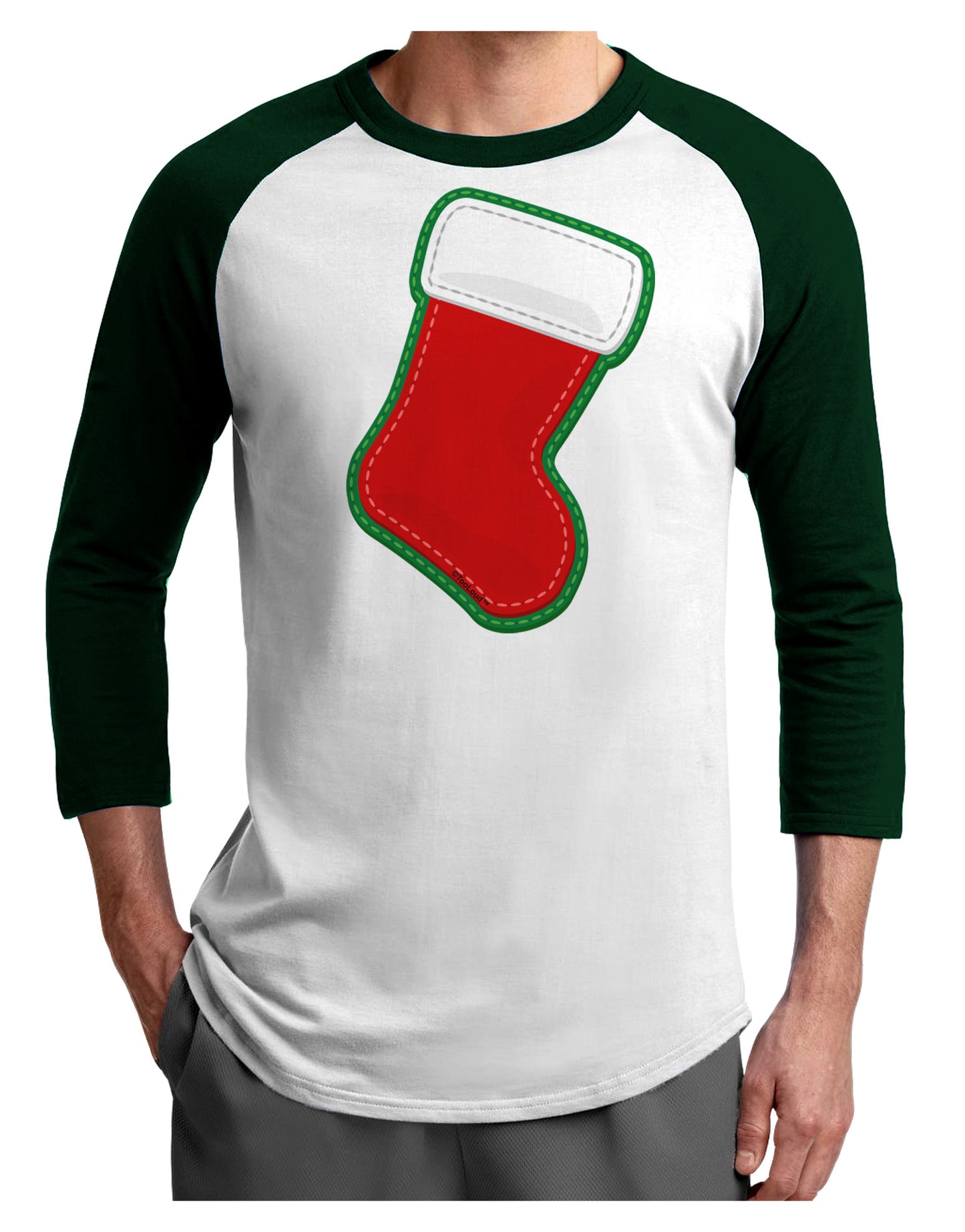 Cute Faux Applique Christmas Stocking Adult Raglan Shirt-TooLoud-White-Forest-X-Small-Davson Sales