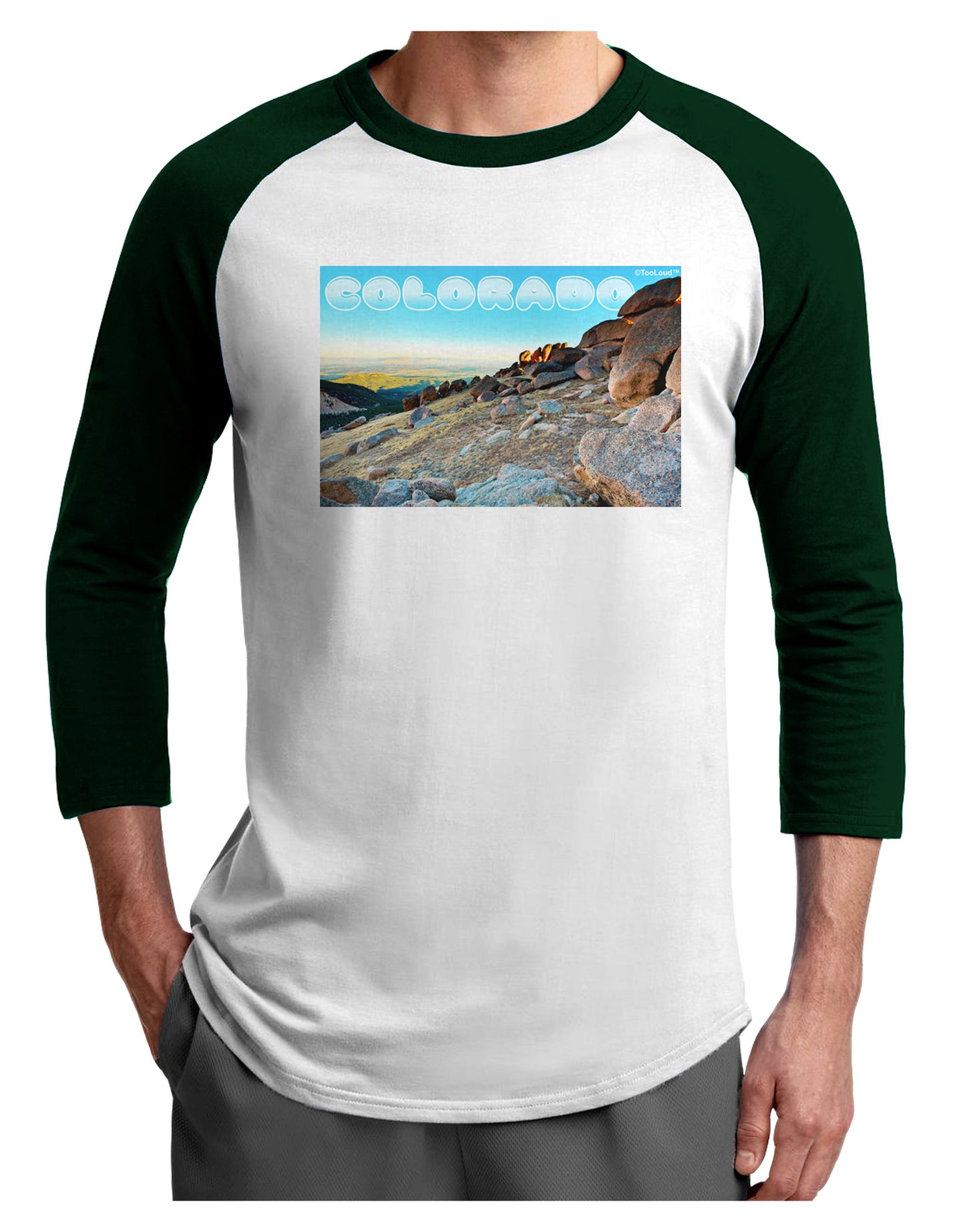 CO Rockies View with Text Adult Raglan Shirt-Raglan Shirt-TooLoud-White-Forest-X-Small-Davson Sales