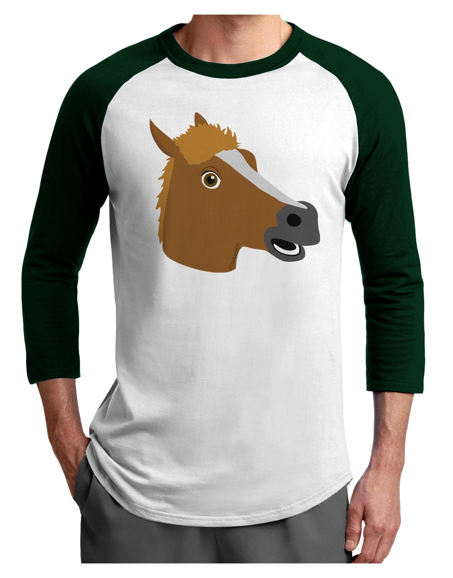 Silly Cartoon Horse Head Adult Raglan Shirt-Raglan Shirt-TooLoud-White-Forest-X-Small-Davson Sales