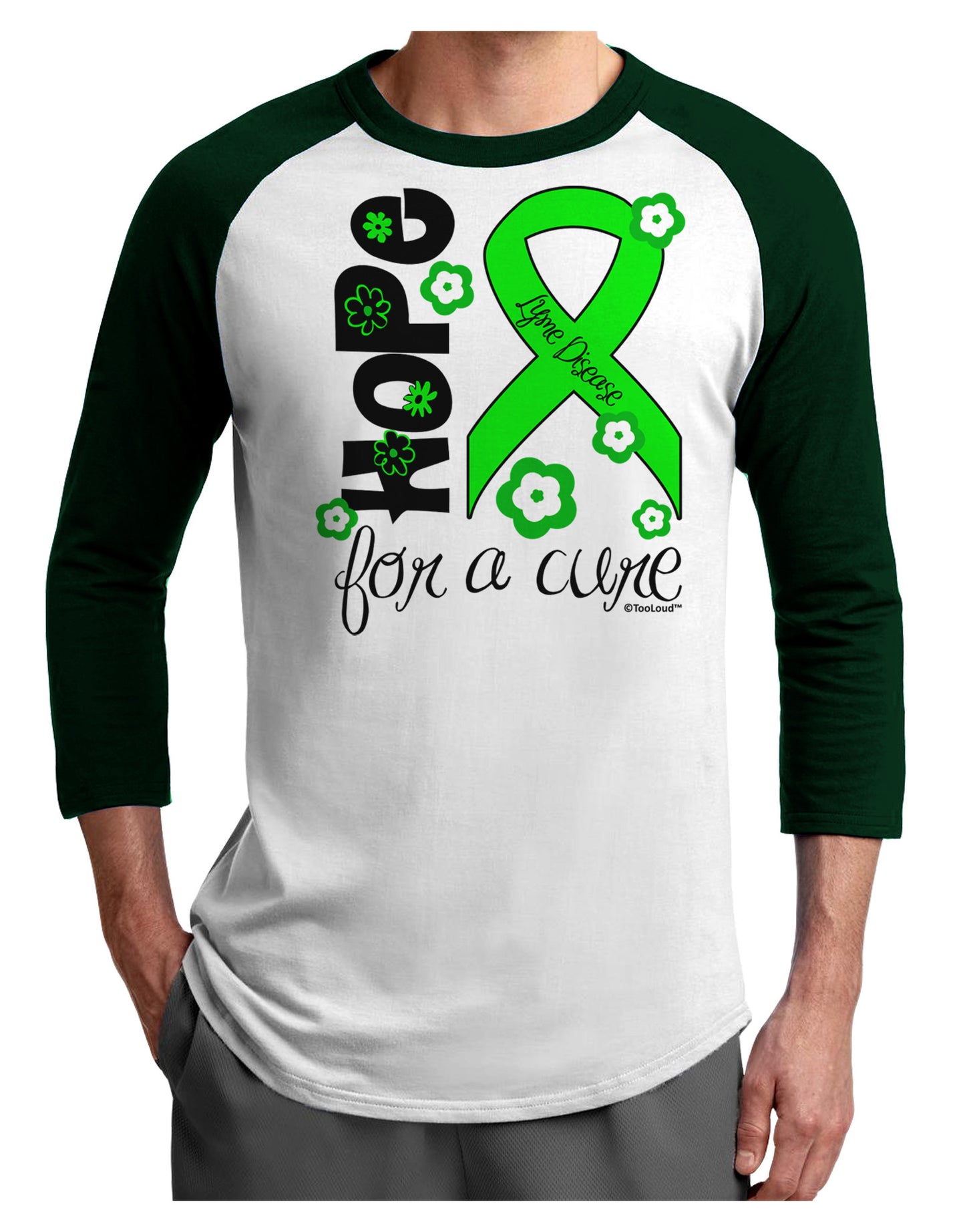 Hope for a Cure - Lime Green Ribbon Lyme Disease - Flowers Adult Raglan Shirt-TooLoud-White-Forest-X-Small-Davson Sales