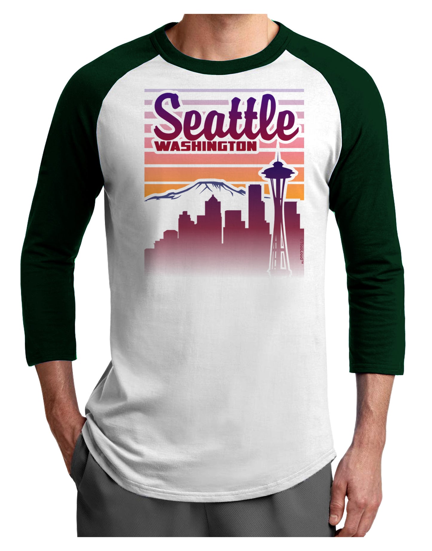 Seattle Washington Sunset Adult Raglan Shirt-Raglan Shirt-TooLoud-White-Forest-X-Small-Davson Sales