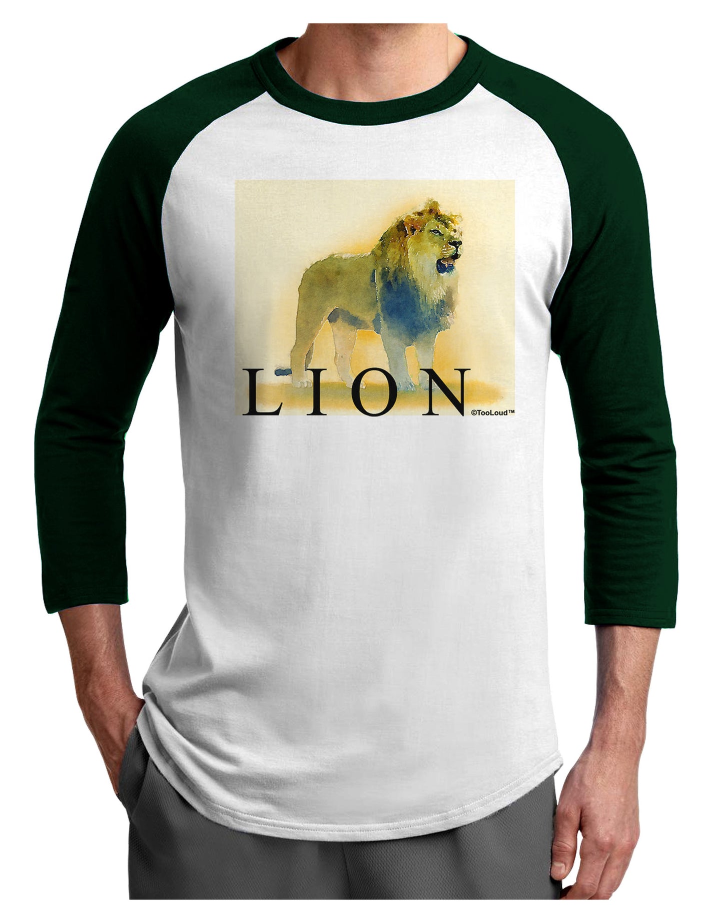 Lion Watercolor 1 Text Adult Raglan Shirt-TooLoud-White-Forest-X-Small-Davson Sales