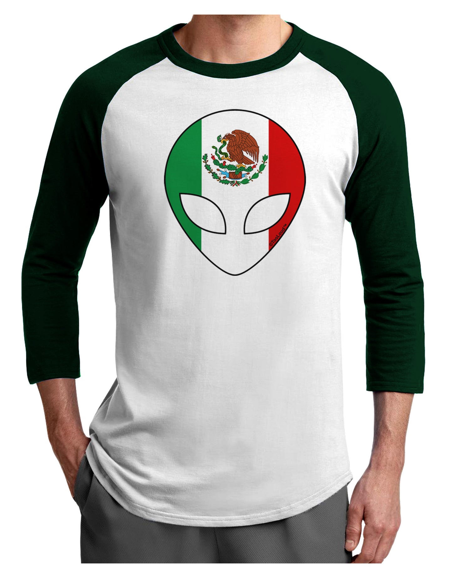 Mexican Flag Extraterrestrial Adult Raglan Shirt-Raglan Shirt-TooLoud-White-Forest-X-Small-Davson Sales