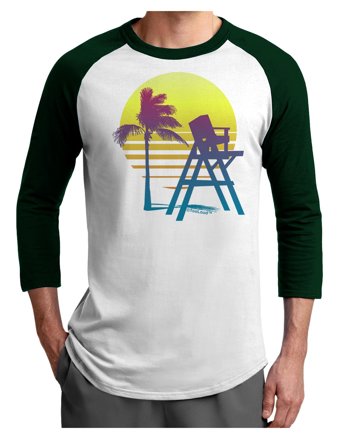 LA Beach Silhouette Letters Adult Raglan Shirt-Raglan Shirt-TooLoud-White-Forest-X-Small-Davson Sales