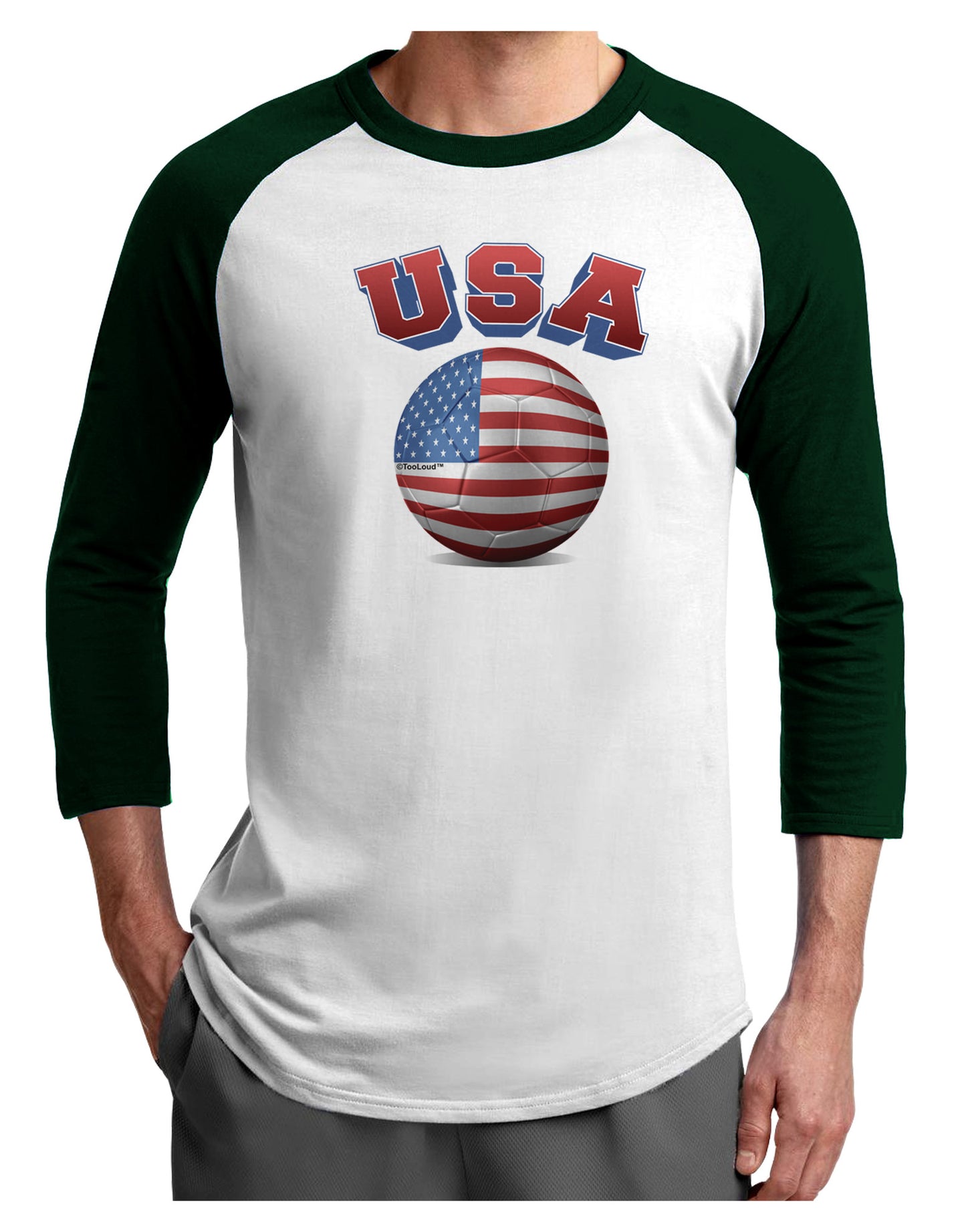 Soccer Ball Flag - USA Adult Raglan Shirt-Raglan Shirt-TooLoud-White-Forest-X-Small-Davson Sales