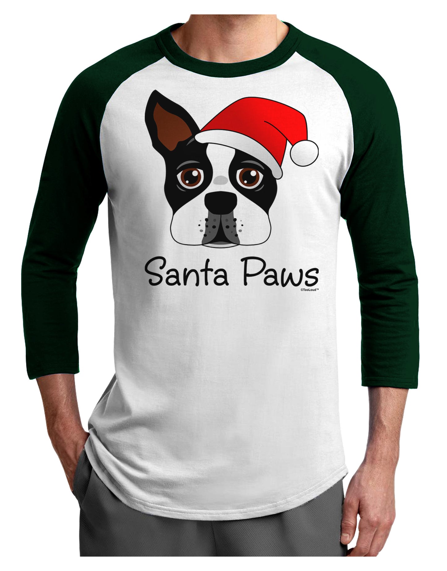 Santa Paws Christmas Dog Adult Raglan Shirt-TooLoud-White-Forest-X-Small-Davson Sales