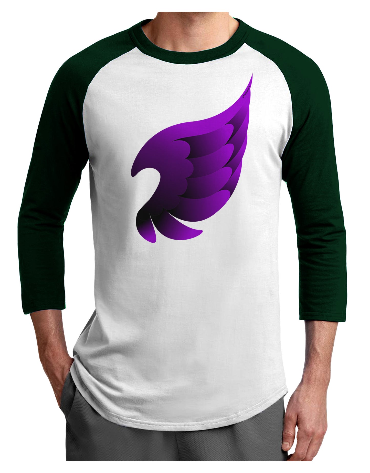 Cute Single Dark Angel Wing Black and Purple Adult Raglan Shirt-TooLoud-White-Forest-X-Small-Davson Sales