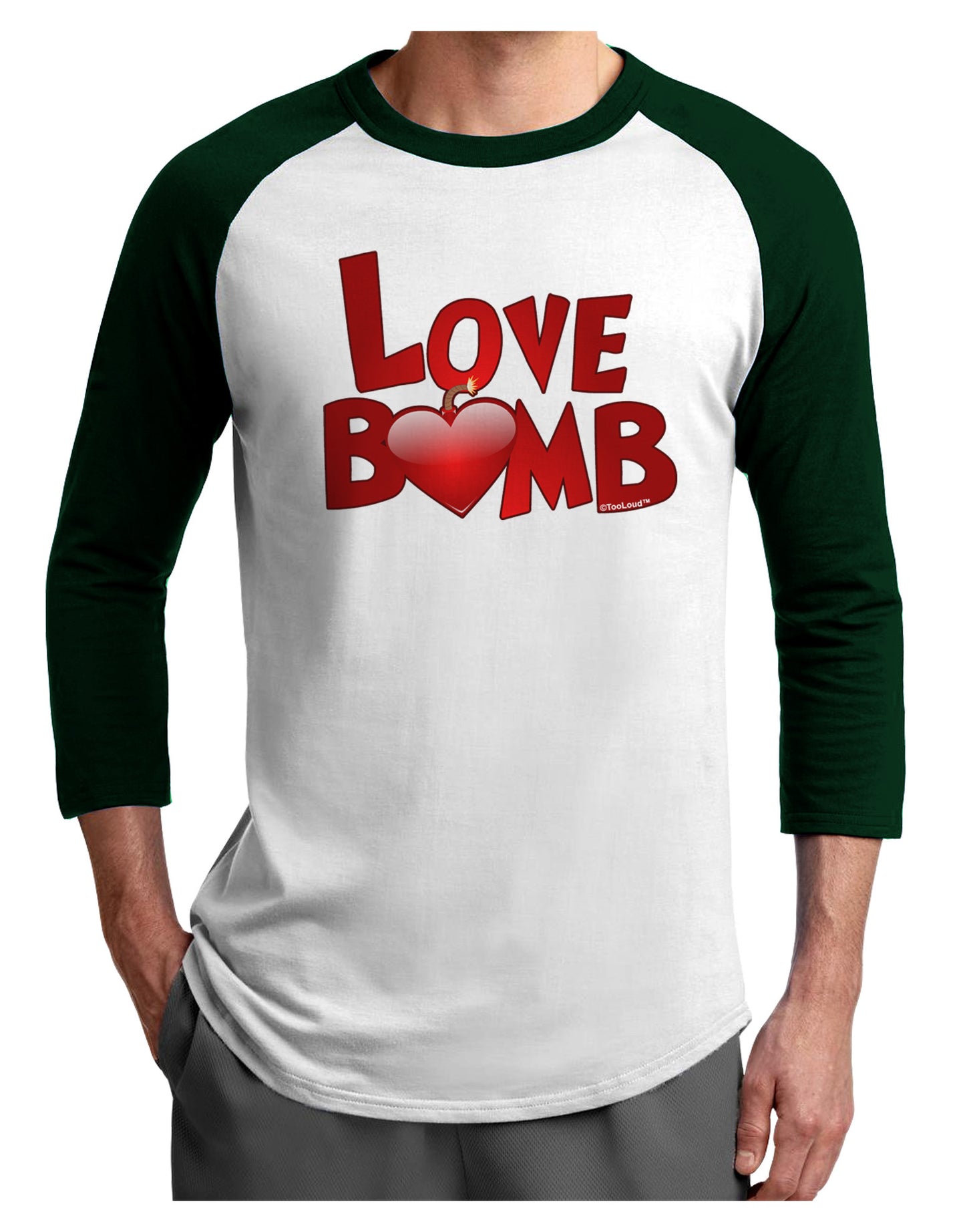Love Bomb Text Adult Raglan Shirt-TooLoud-White-Forest-X-Small-Davson Sales