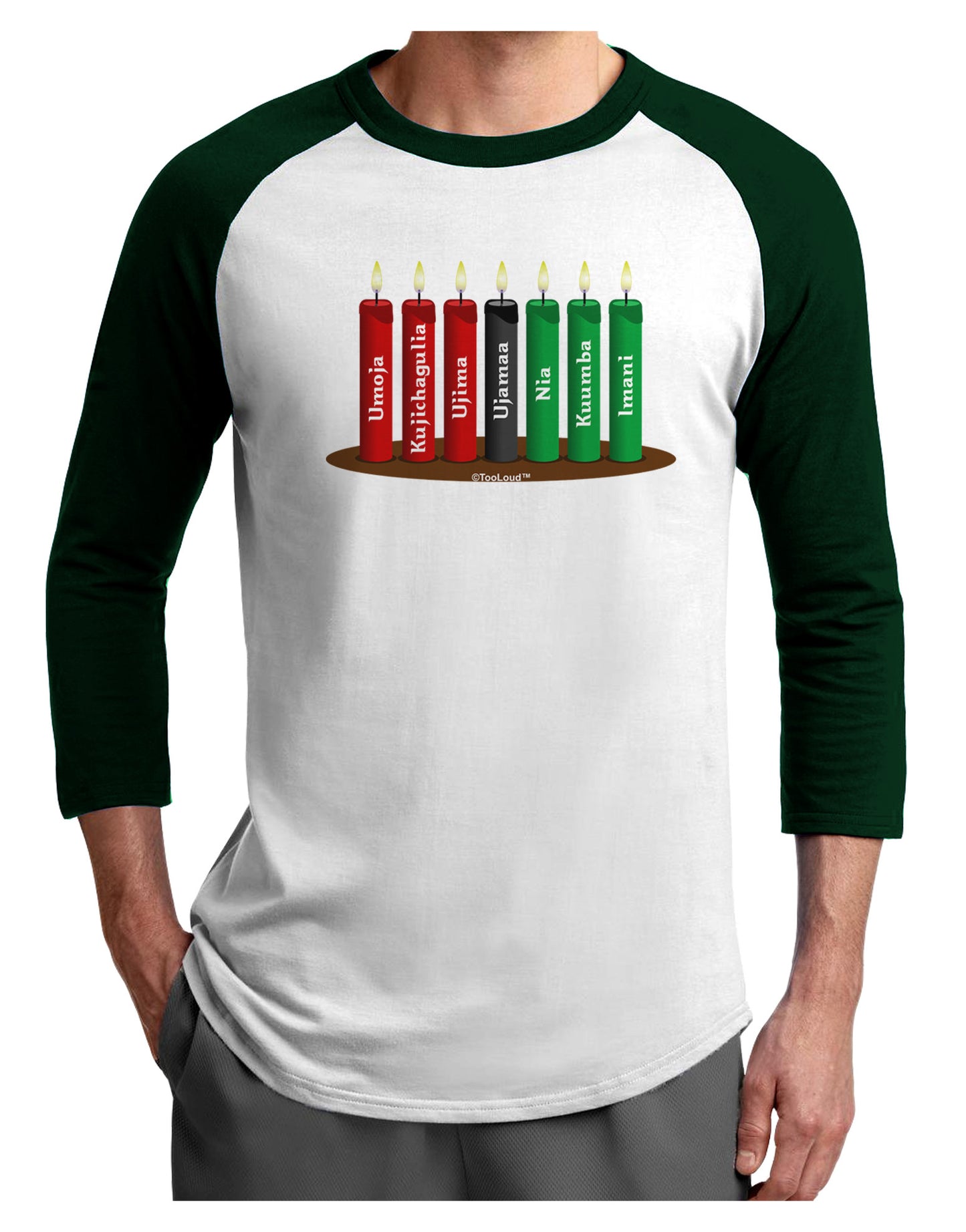 Kwanzaa Candles 7 Principles Adult Raglan Shirt-Raglan Shirt-TooLoud-White-Forest-X-Small-Davson Sales