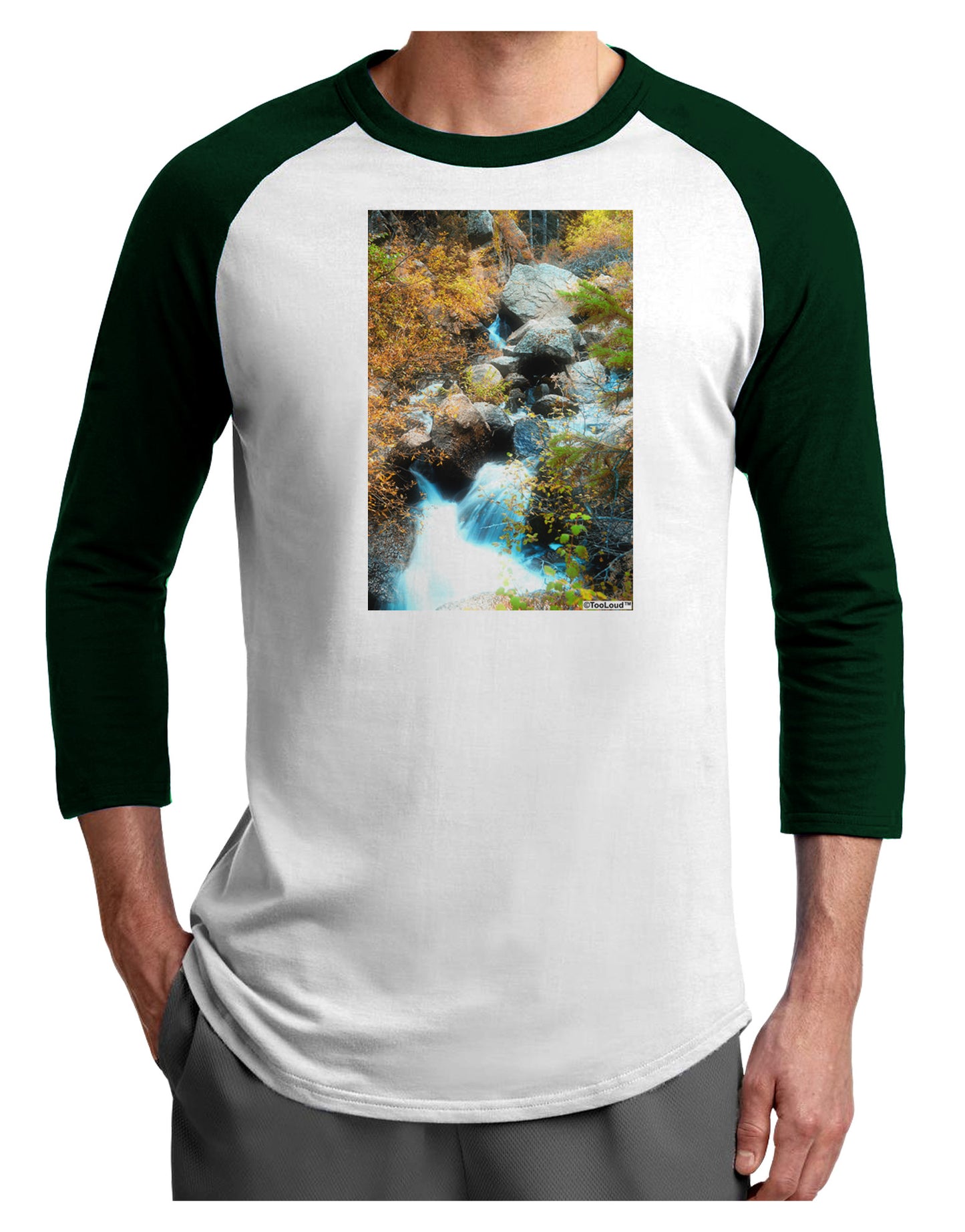 Rockies Waterfall Adult Raglan Shirt-Raglan Shirt-TooLoud-White-Forest-X-Small-Davson Sales