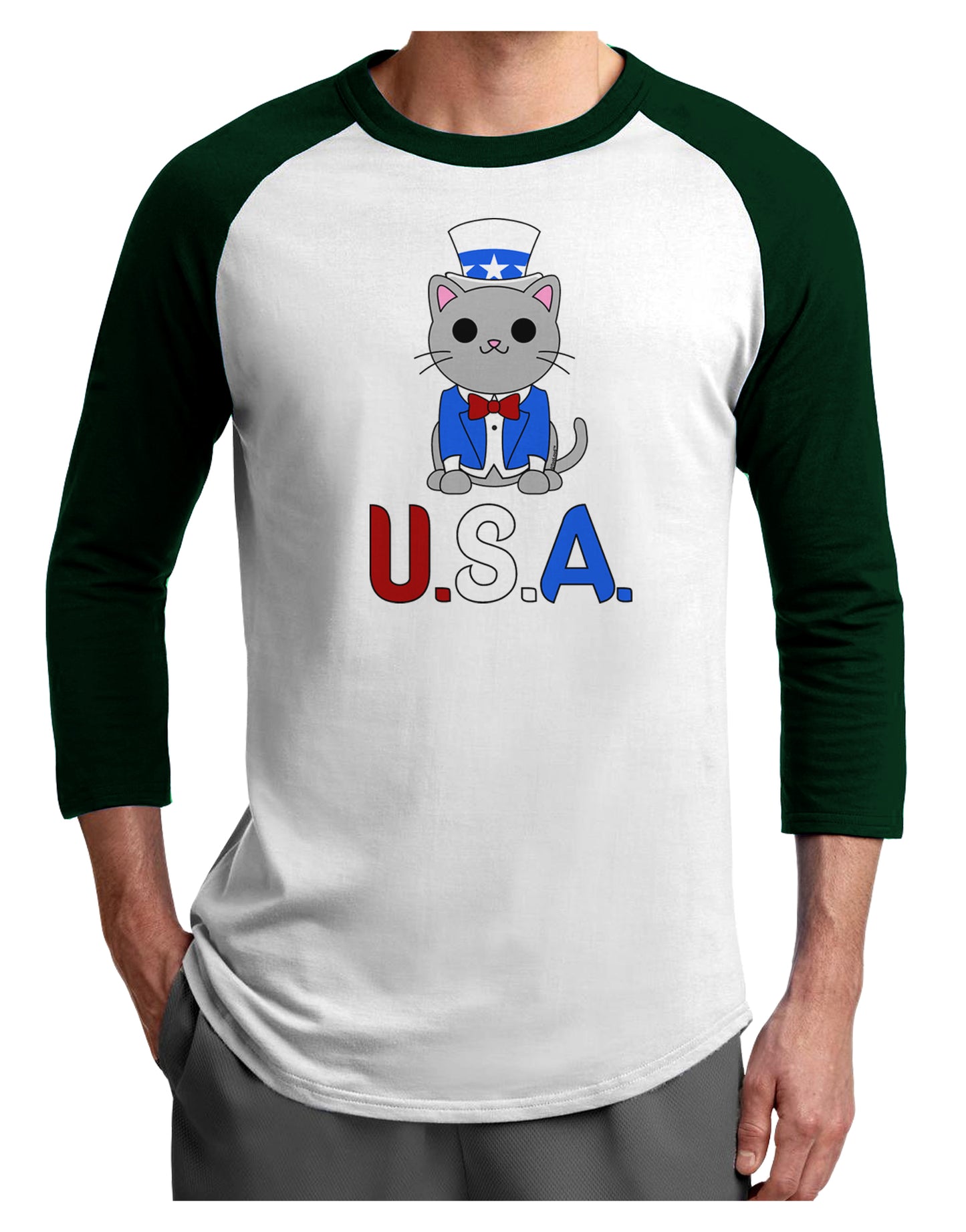 Patriotic Cat - USA Adult Raglan Shirt by TooLoud-TooLoud-White-Forest-X-Small-Davson Sales