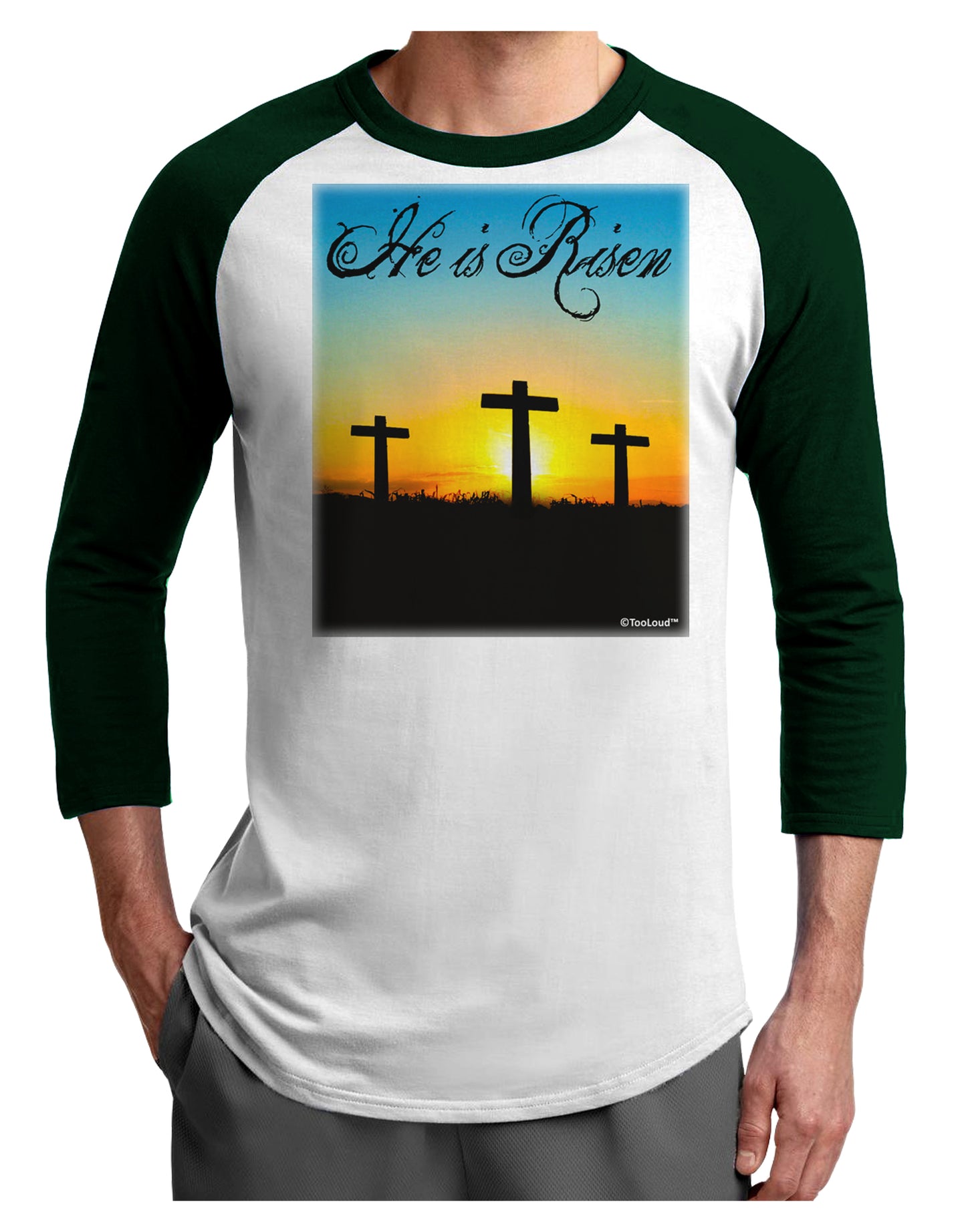 Three Crosses Sunrise - He Is Risen Adult Raglan Shirt by TooLoud-TooLoud-White-Forest-X-Small-Davson Sales