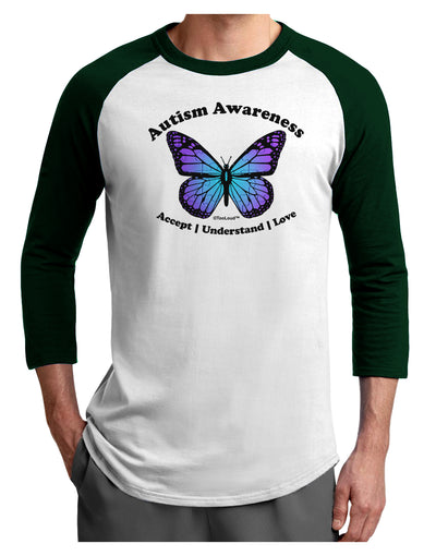 Autism Awareness - Puzzle Piece Butterfly Adult Raglan Shirt-TooLoud-White-Forest-X-Small-Davson Sales