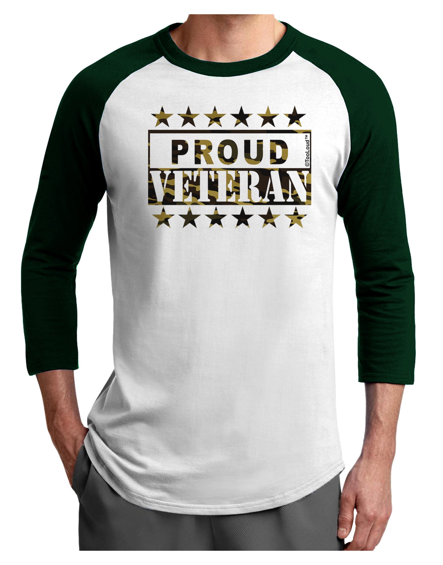Proud Veteran Camo Adult Raglan Shirt-Raglan Shirt-TooLoud-White-Forest-X-Small-Davson Sales
