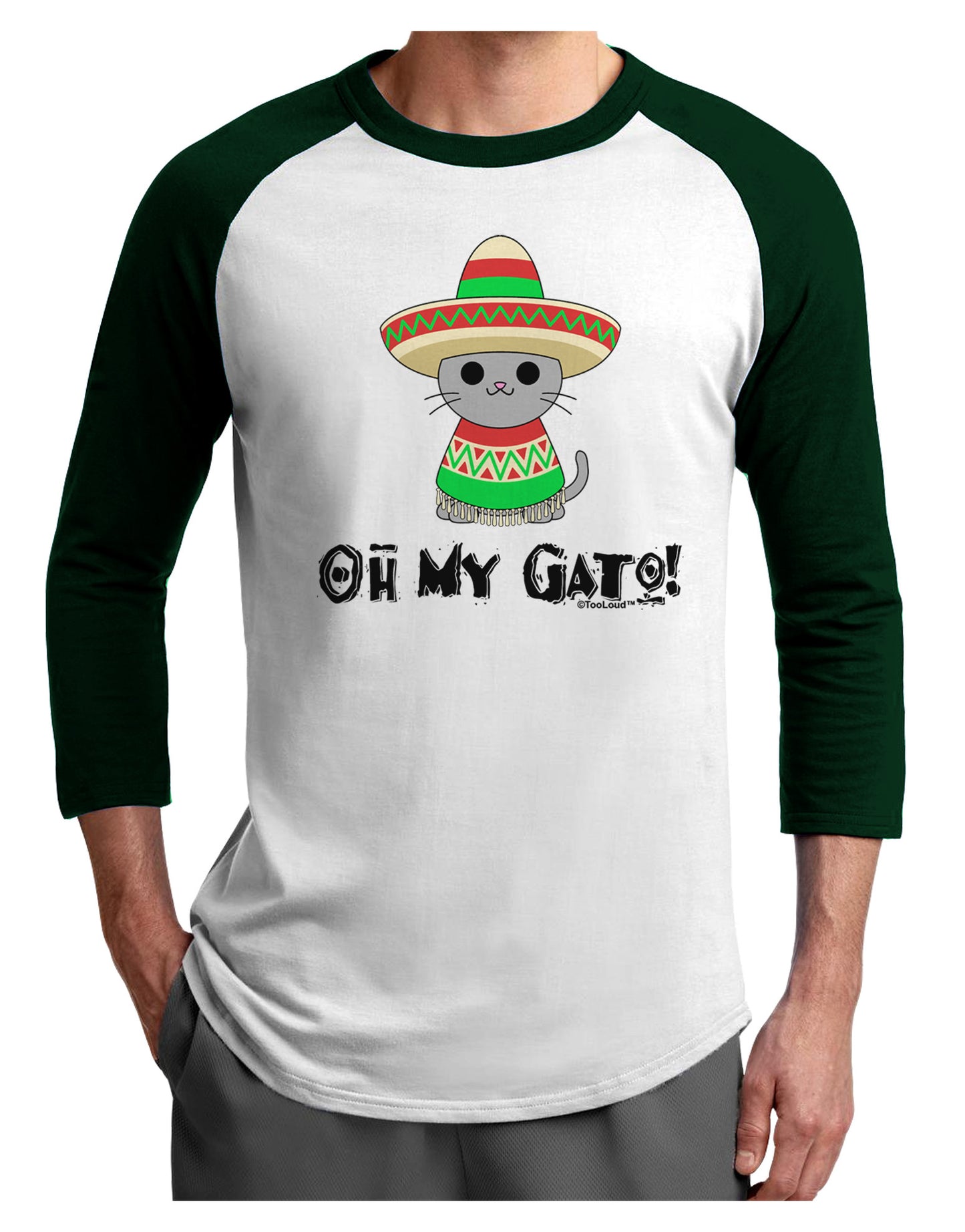 Oh My Gato - Cinco De Mayo Adult Raglan Shirt-TooLoud-White-Forest-X-Small-Davson Sales