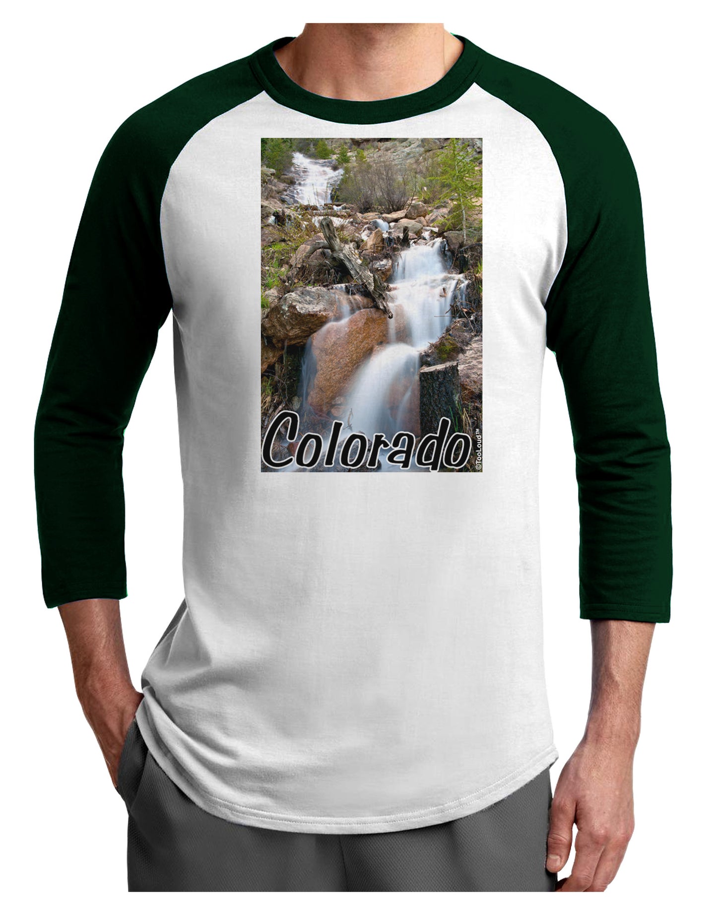 Colorado Waterfall Scene Text Adult Raglan Shirt-TooLoud-White-Forest-X-Small-Davson Sales