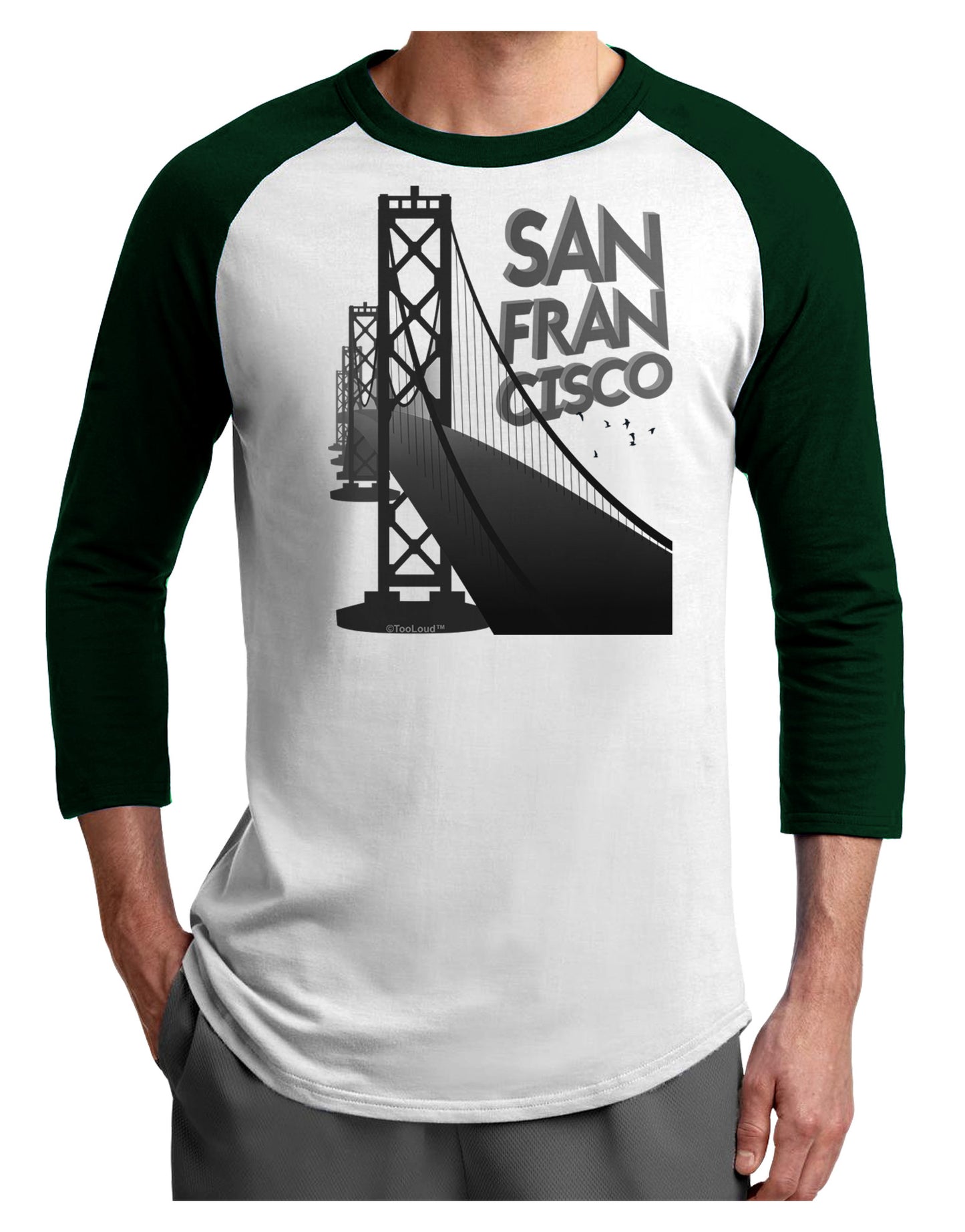 San Francisco Text Bay Bridge Adult Raglan Shirt-Raglan Shirt-TooLoud-White-Forest-X-Small-Davson Sales