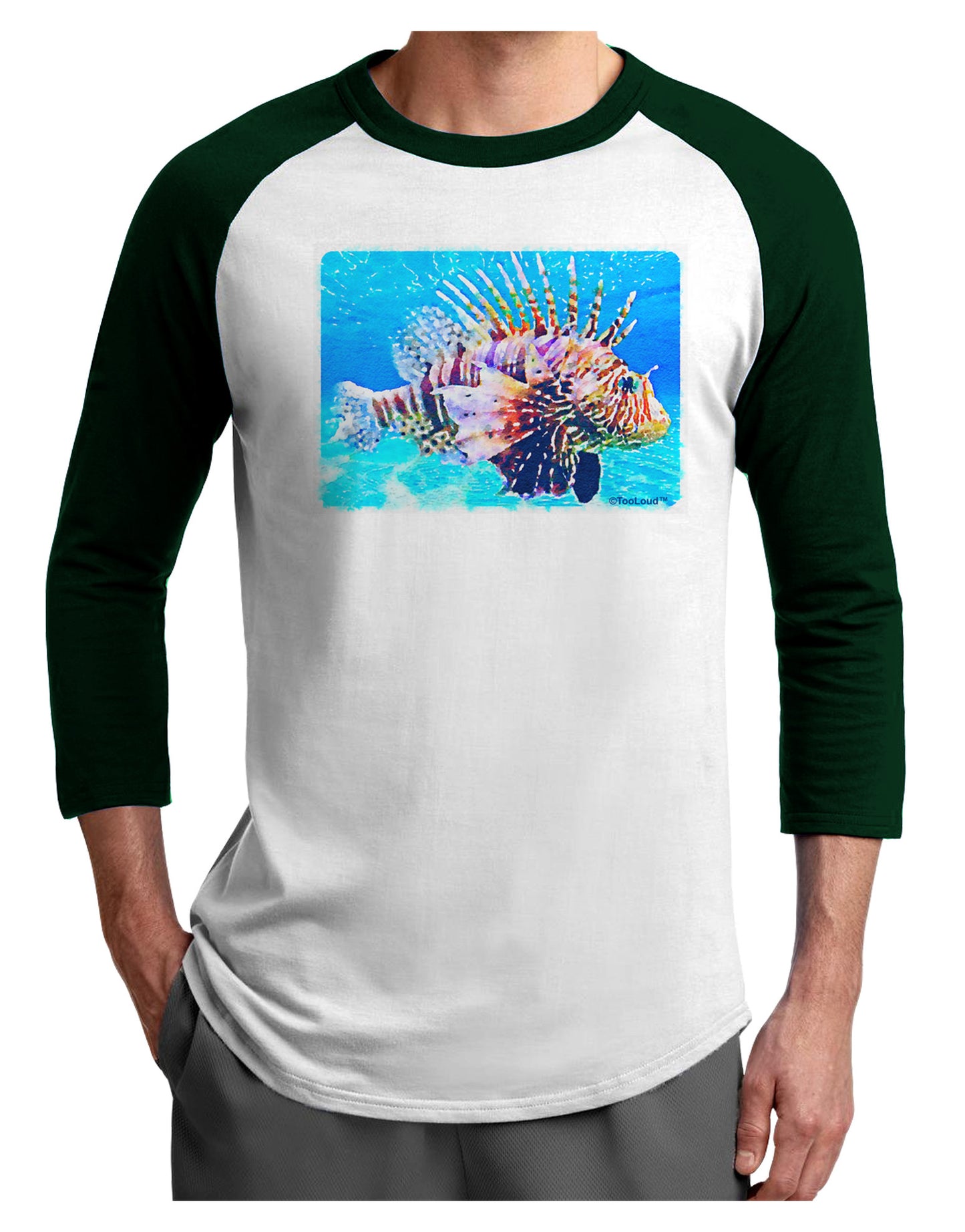 Lionfish in Watercolor Adult Raglan Shirt by-Raglan Shirt-TooLoud-White-Forest-X-Small-Davson Sales