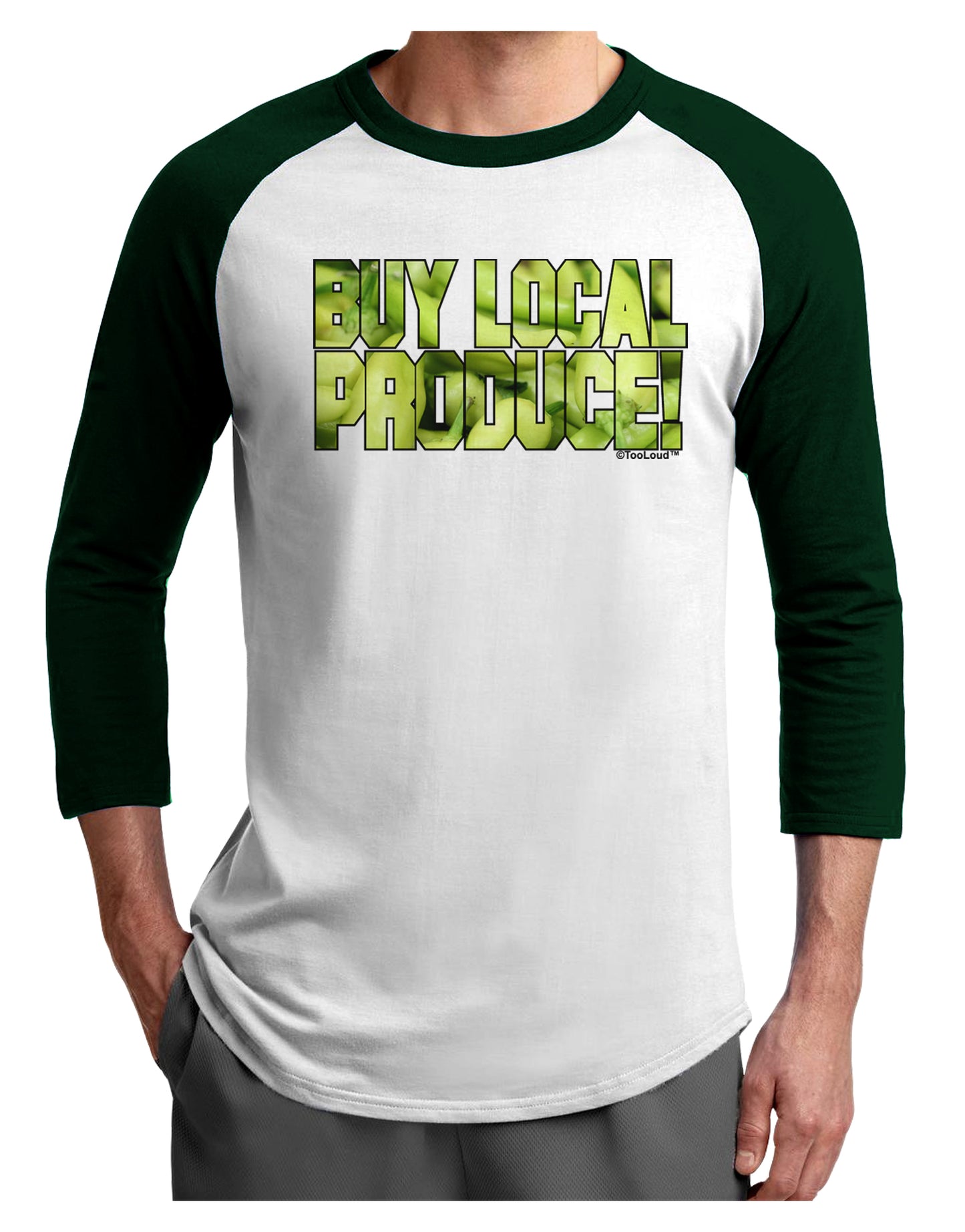 Buy Local - Jalapenos Text Adult Raglan Shirt-TooLoud-White-Forest-X-Small-Davson Sales