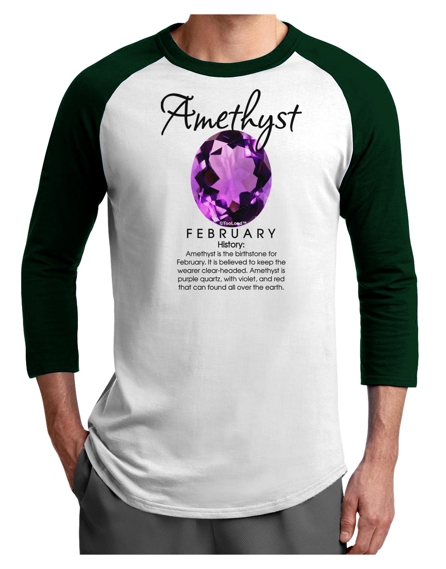 Birthstone Amethyst Adult Raglan Shirt-Raglan Shirt-TooLoud-White-Forest-X-Small-Davson Sales