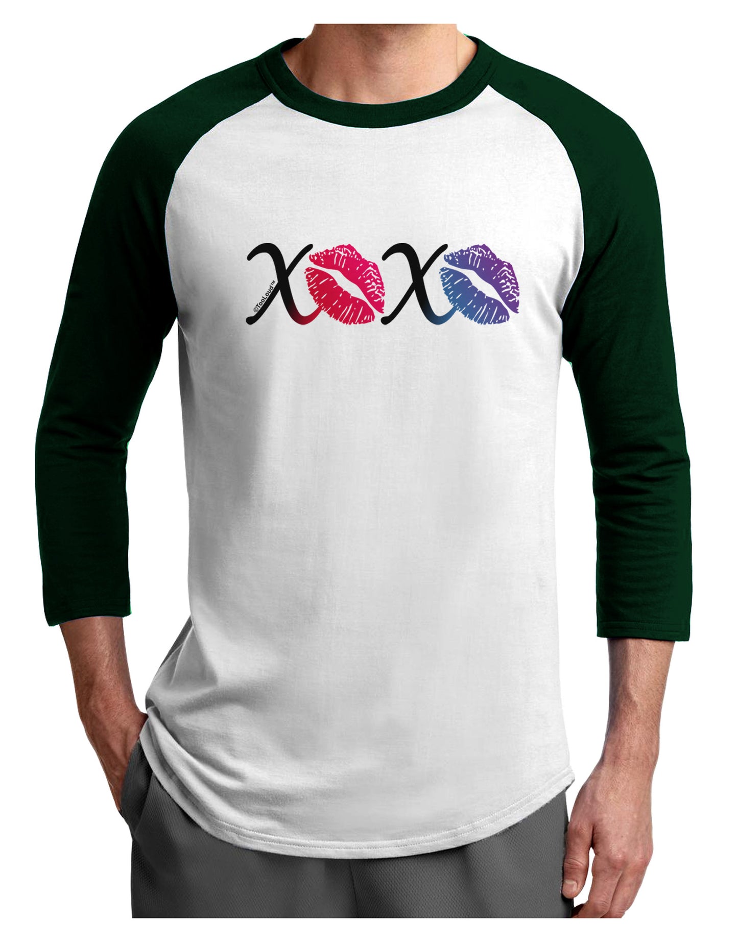 TooLoud XOXO Kisses Adult Raglan Shirt-Raglan Shirt-TooLoud-White-Forest-X-Small-Davson Sales