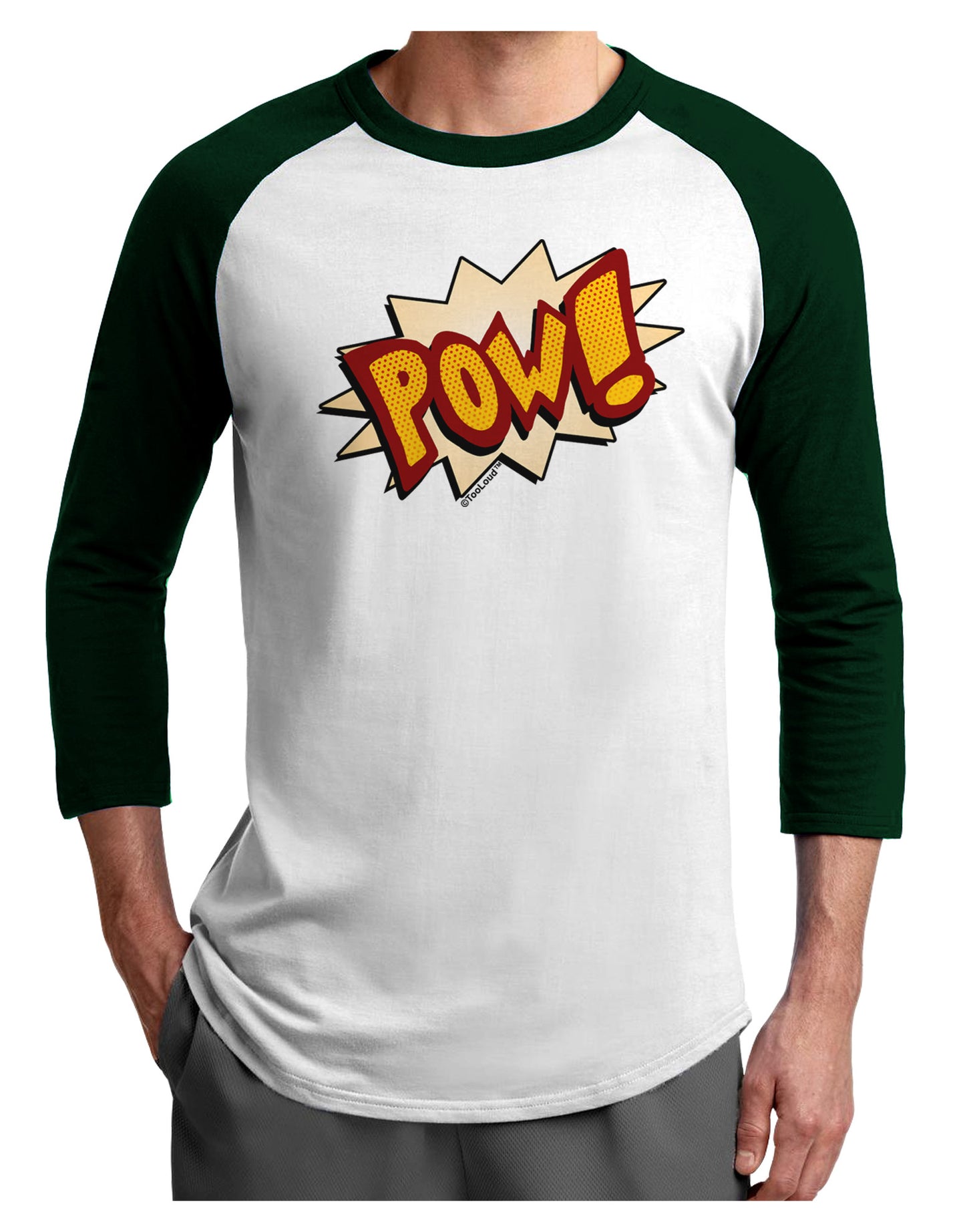 Onomatopoeia POW Adult Raglan Shirt-TooLoud-White-Forest-X-Small-Davson Sales