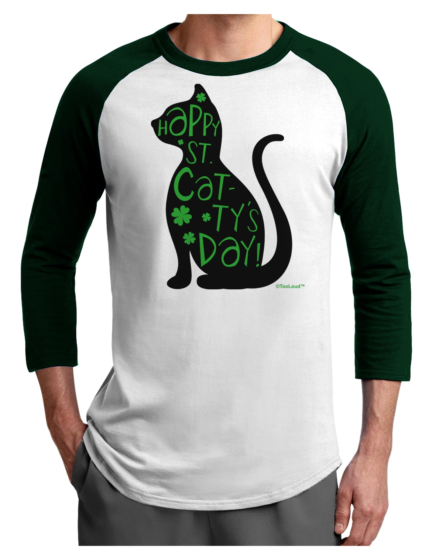 Happy St. Catty's Day - St. Patrick's Day Cat Adult Raglan Shirt by TooLoud-Mens T-Shirt-TooLoud-White-Forest-X-Small-Davson Sales