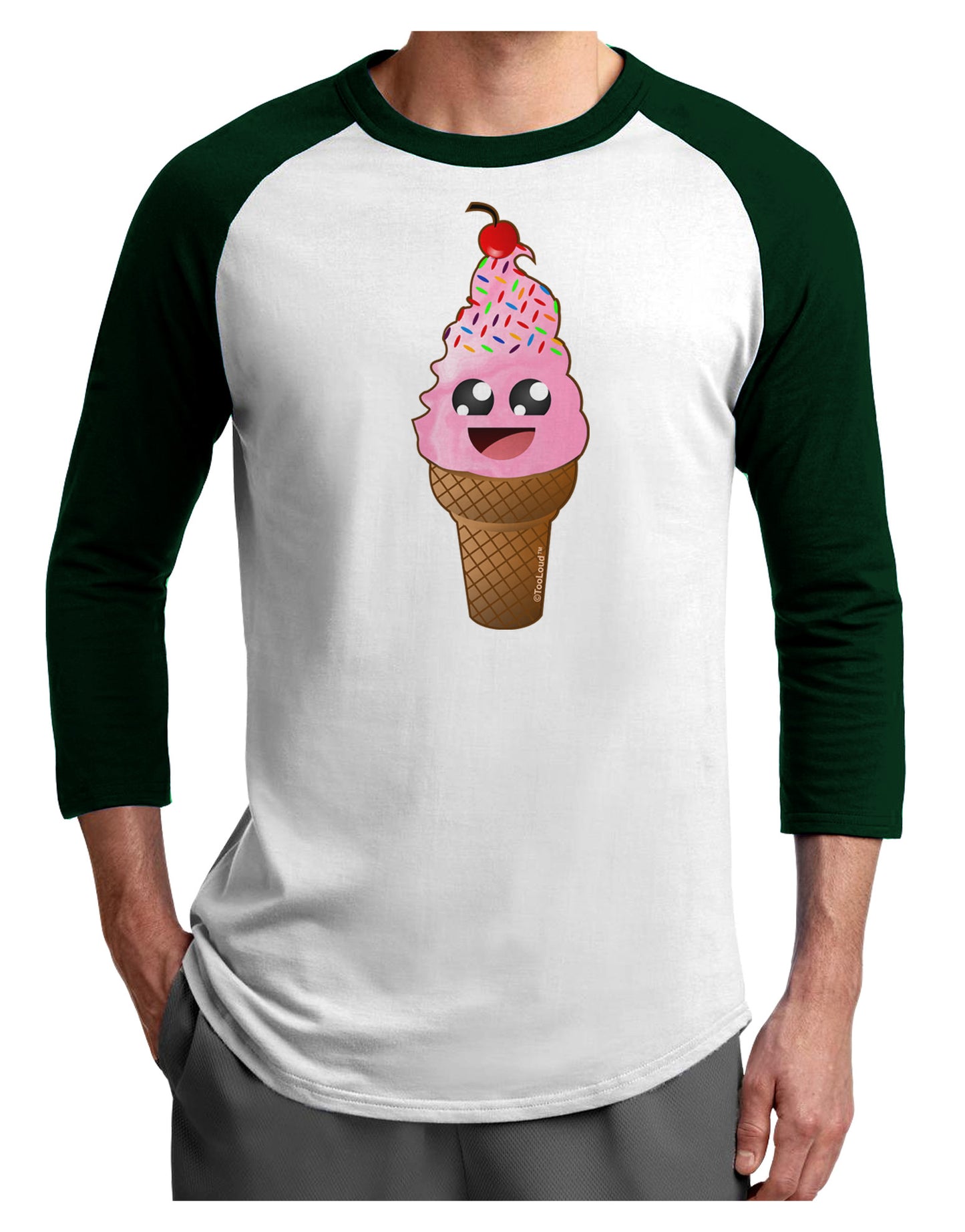 Cute Ice Cream Cone Adult Raglan Shirt-Raglan Shirt-TooLoud-White-Forest-X-Small-Davson Sales