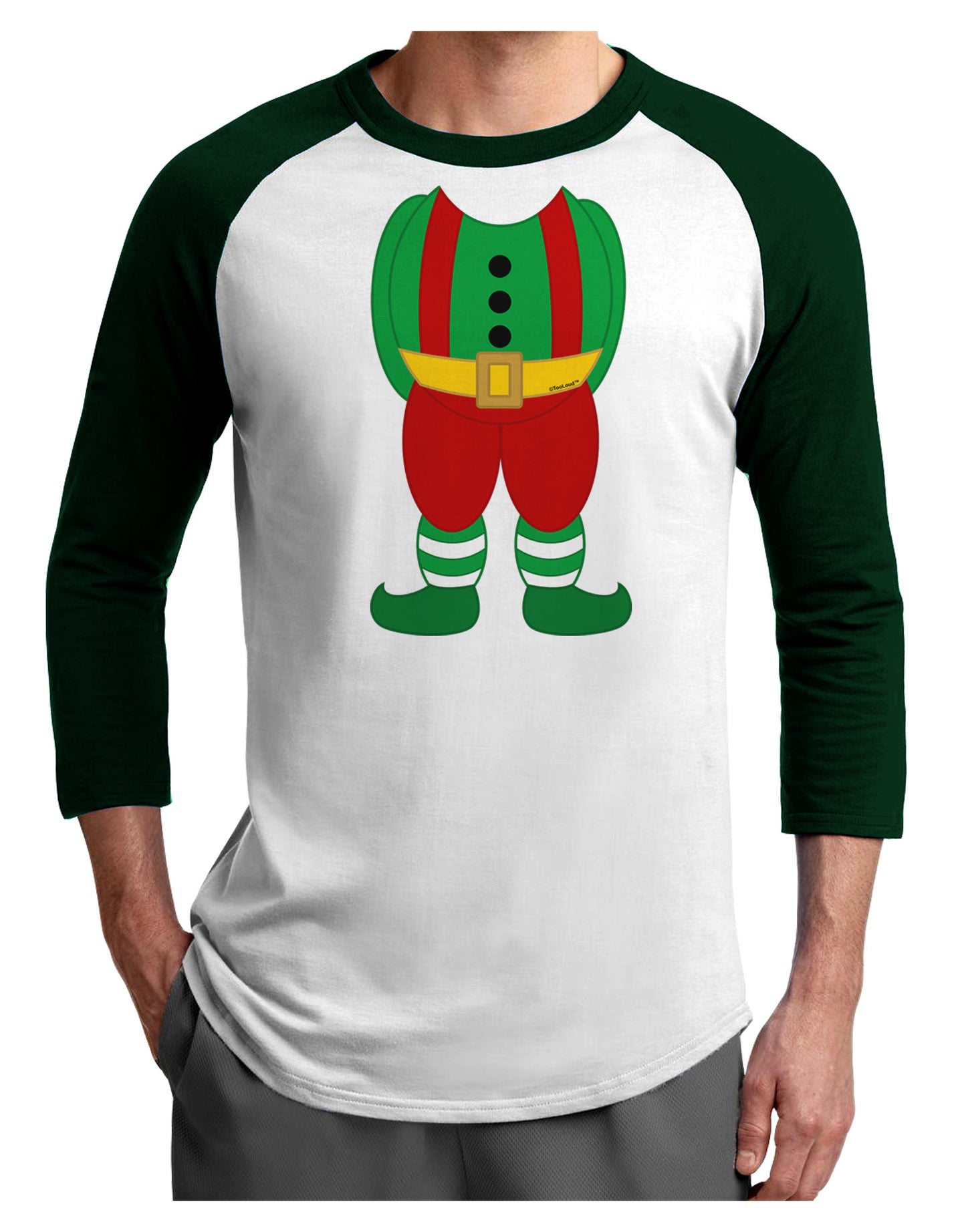 Christmas Elf Boy Character Body Adult Raglan Shirt-TooLoud-White-Forest-X-Small-Davson Sales