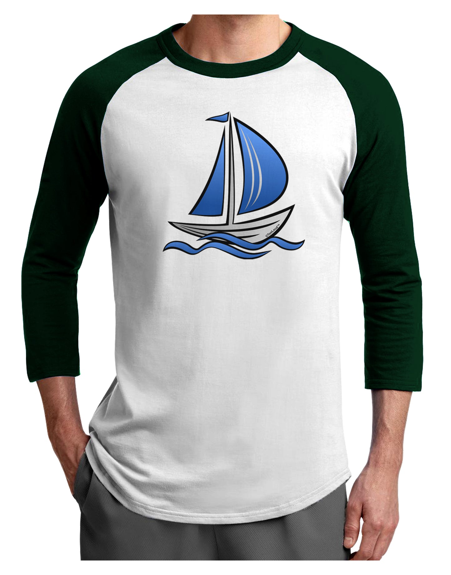 Blue Sailboat Adult Raglan Shirt-Raglan Shirt-TooLoud-White-Forest-X-Small-Davson Sales