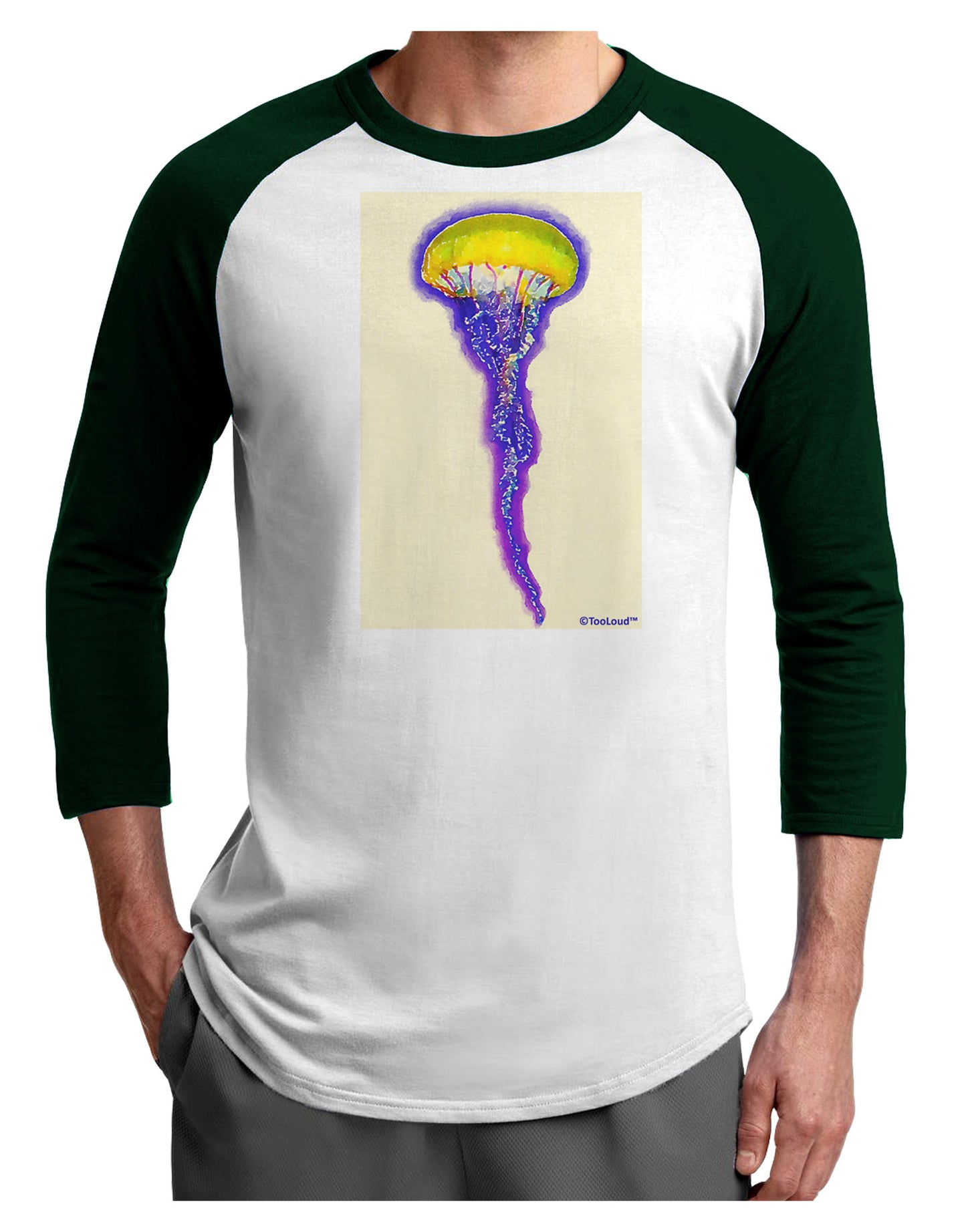 Jellyfish Outlined in Purple Watercolor Adult Raglan Shirt-TooLoud-White-Forest-X-Small-Davson Sales