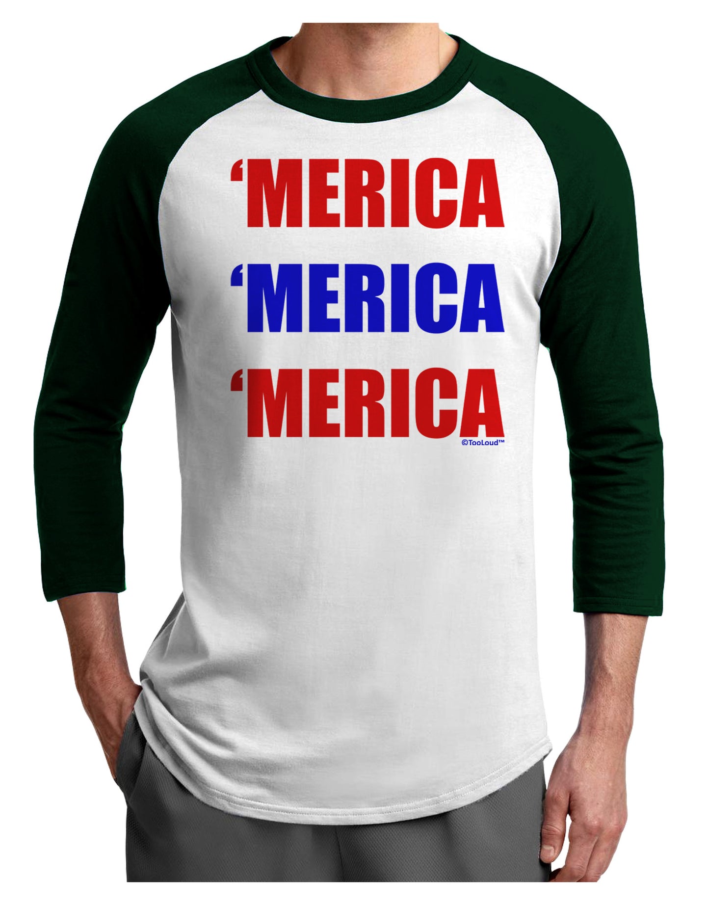 Merica Merica Merica - Red and Blue Adult Raglan Shirt-TooLoud-White-Forest-X-Small-Davson Sales