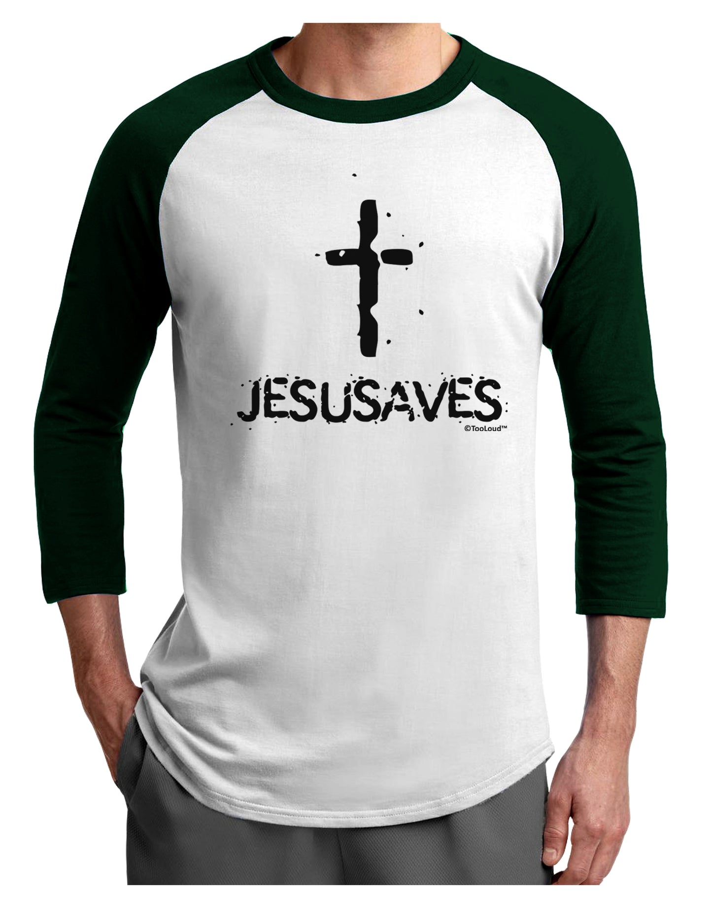 JESUSAVES - Jesus Saves Cross Design Adult Raglan Shirt by TooLoud-TooLoud-White-Forest-X-Small-Davson Sales