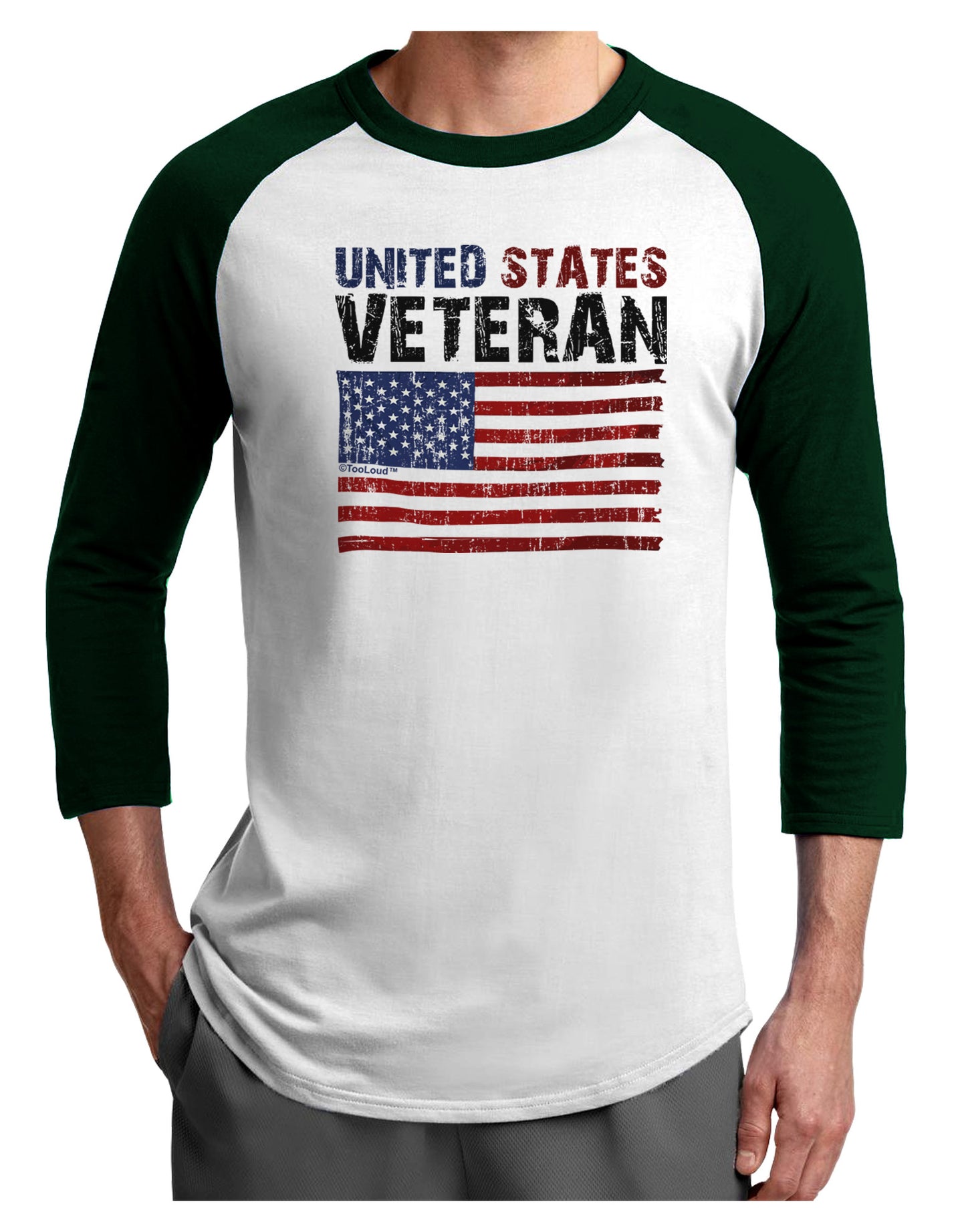 US Veteran Distressed Adult Raglan Shirt-Raglan Shirt-TooLoud-White-Forest-X-Small-Davson Sales