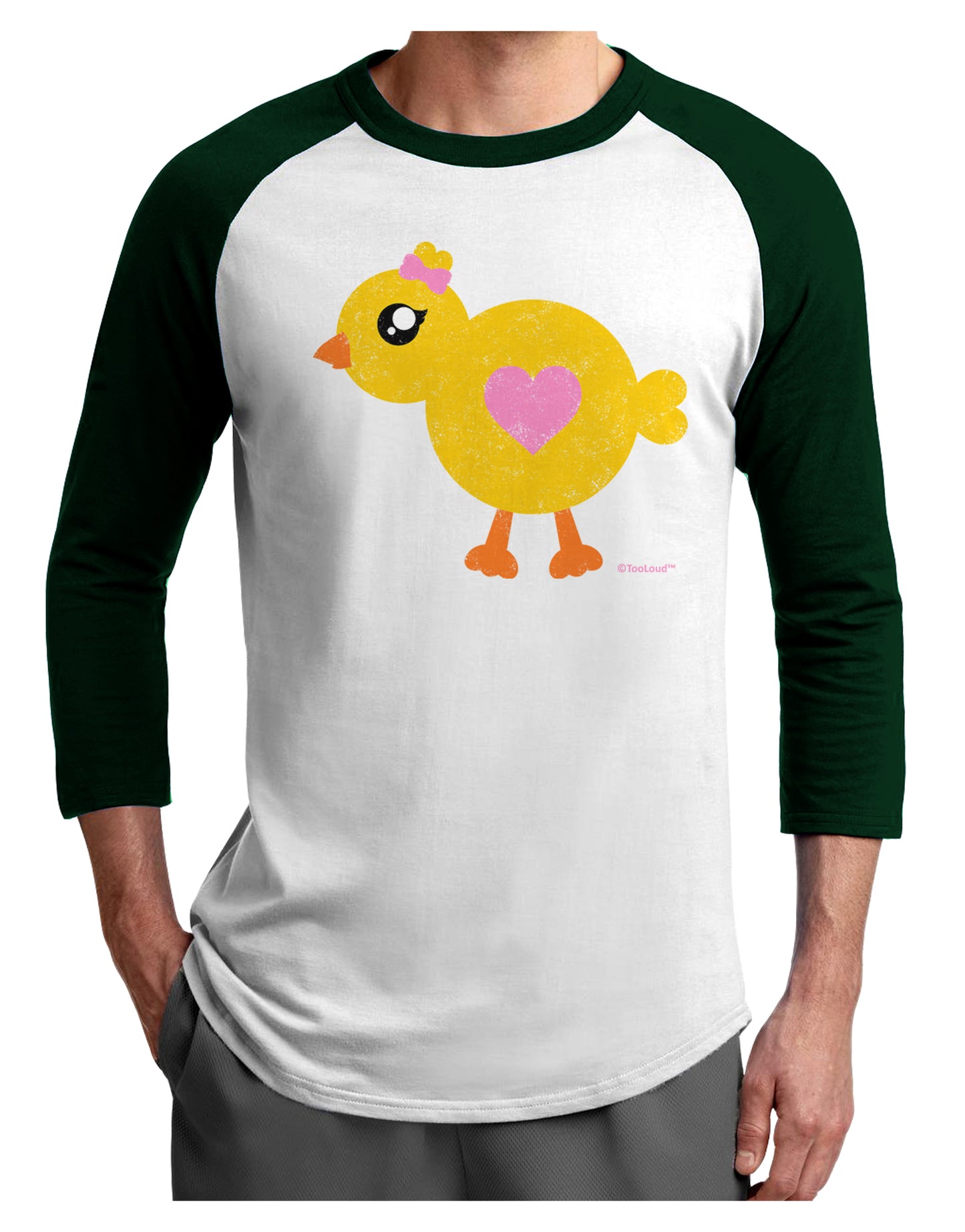 Cute Chick with Bow - Crayon Style Drawing Adult Raglan Shirt by TooLoud-TooLoud-White-Forest-X-Small-Davson Sales