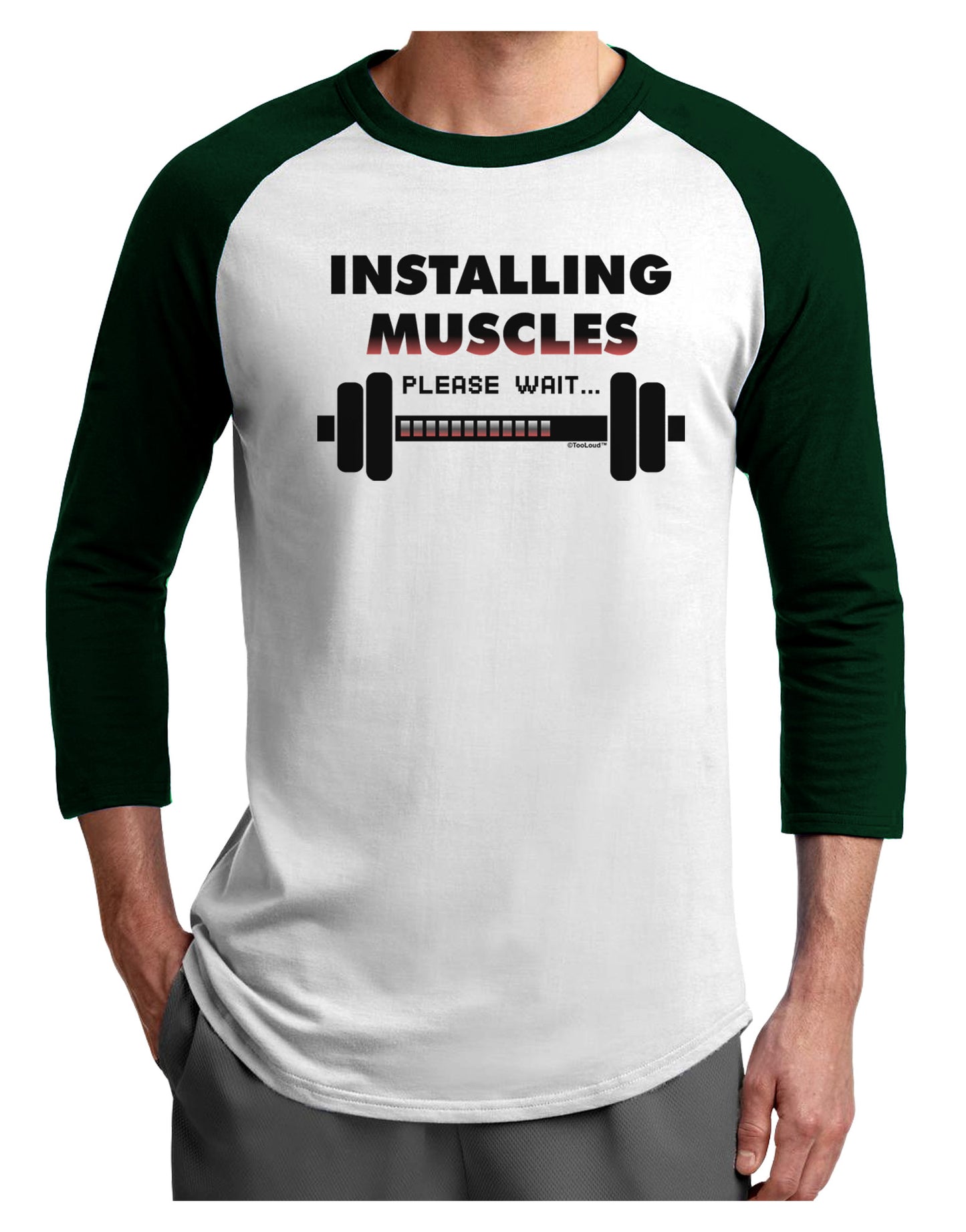 Installing Muscles Adult Raglan Shirt-TooLoud-White-Forest-X-Small-Davson Sales