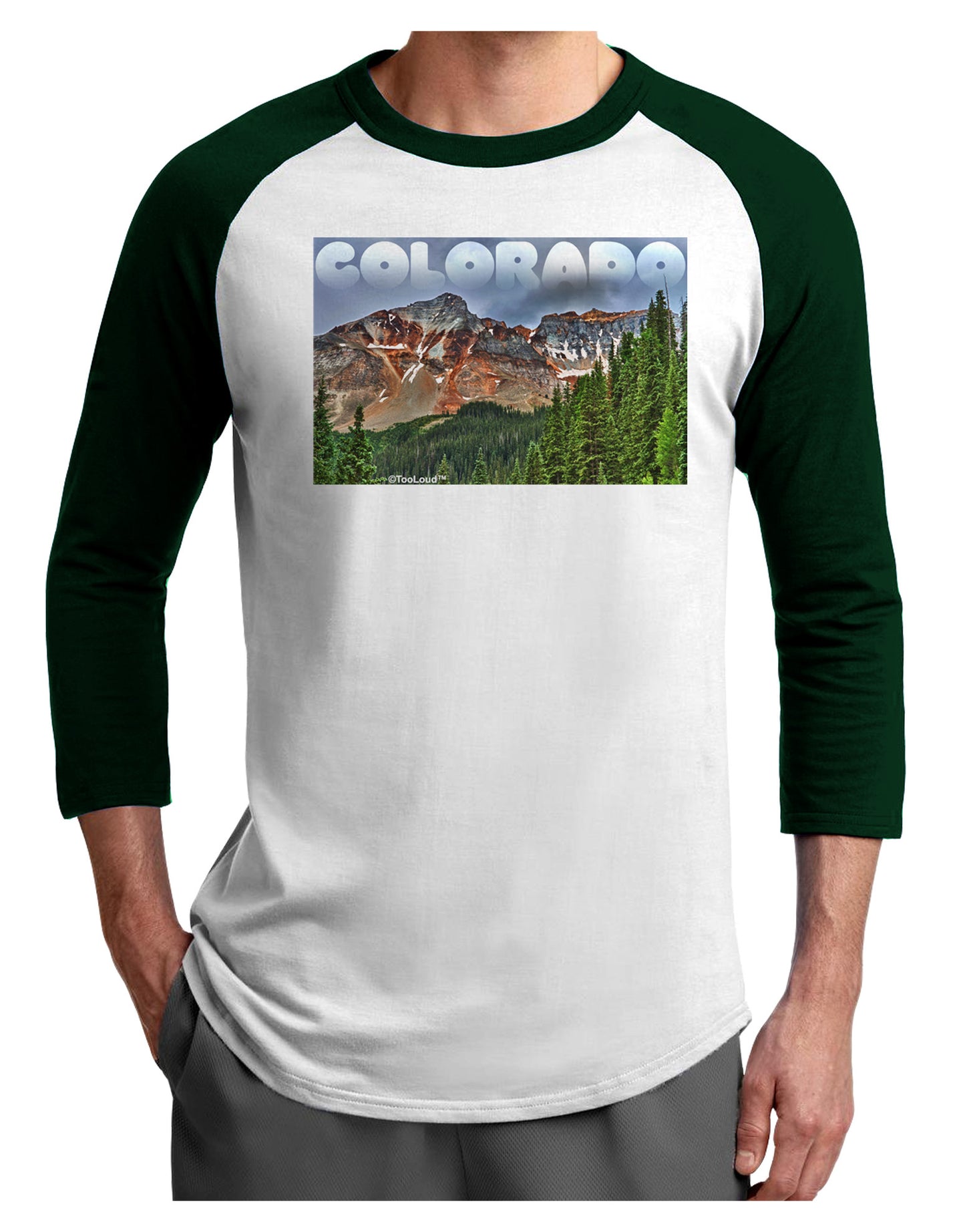 Colorado Mountains Forrest Text Adult Raglan Shirt-TooLoud-White-Forest-X-Small-Davson Sales