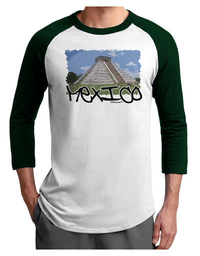 Mexico - Mayan Temple Cut-out Adult Raglan Shirt-TooLoud-White-Forest-X-Small-Davson Sales