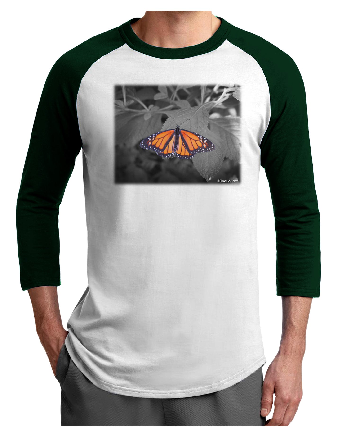 Monarch Butterfly Photo Adult Raglan Shirt-TooLoud-White-Forest-X-Small-Davson Sales
