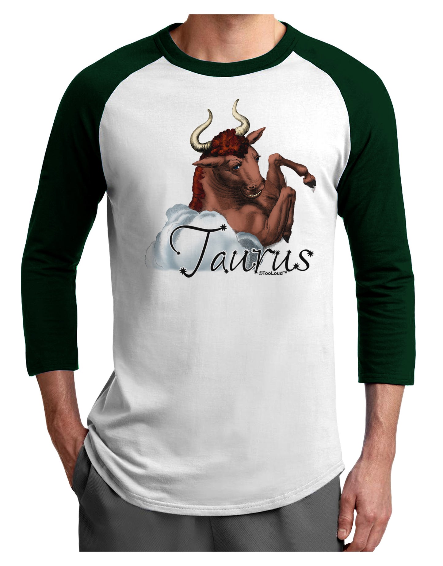 Taurus Color Illustration Adult Raglan Shirt-TooLoud-White-Forest-X-Small-Davson Sales