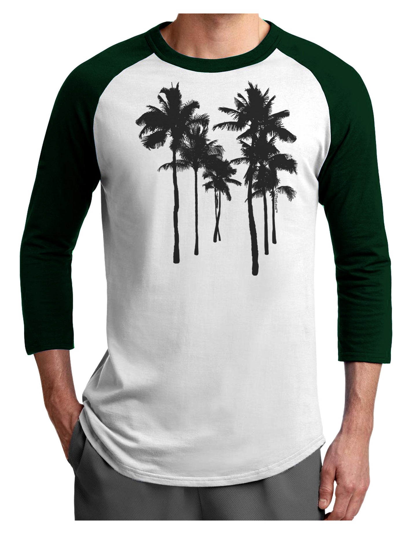 Palm Rows Silhouette Adult Raglan Shirt-Raglan Shirt-TooLoud-White-Forest-X-Small-Davson Sales