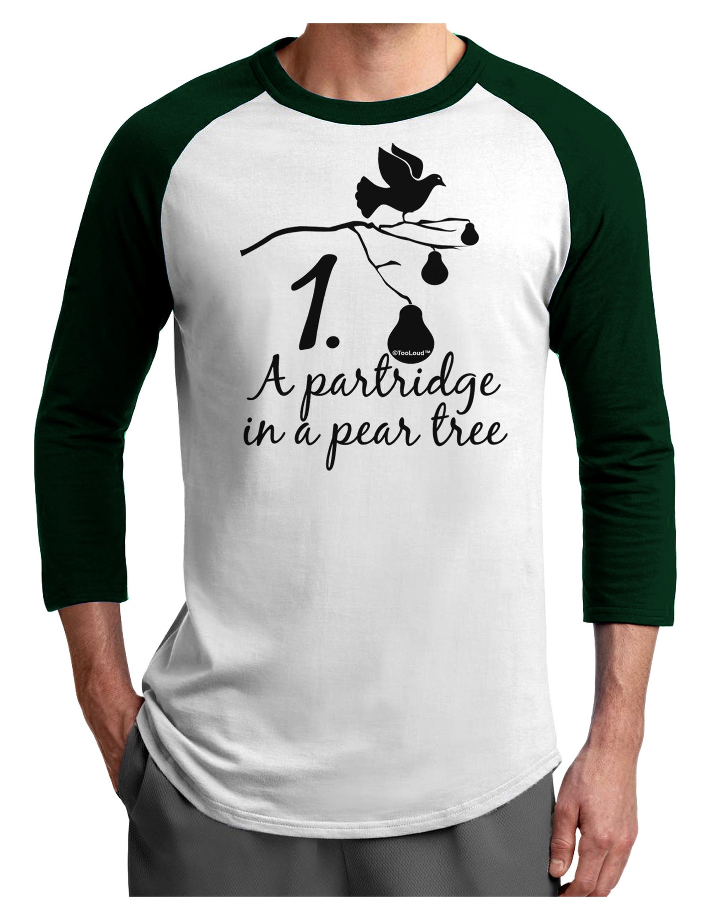 Partridge In A Pear Tree Text Adult Raglan Shirt-TooLoud-White-Forest-X-Small-Davson Sales