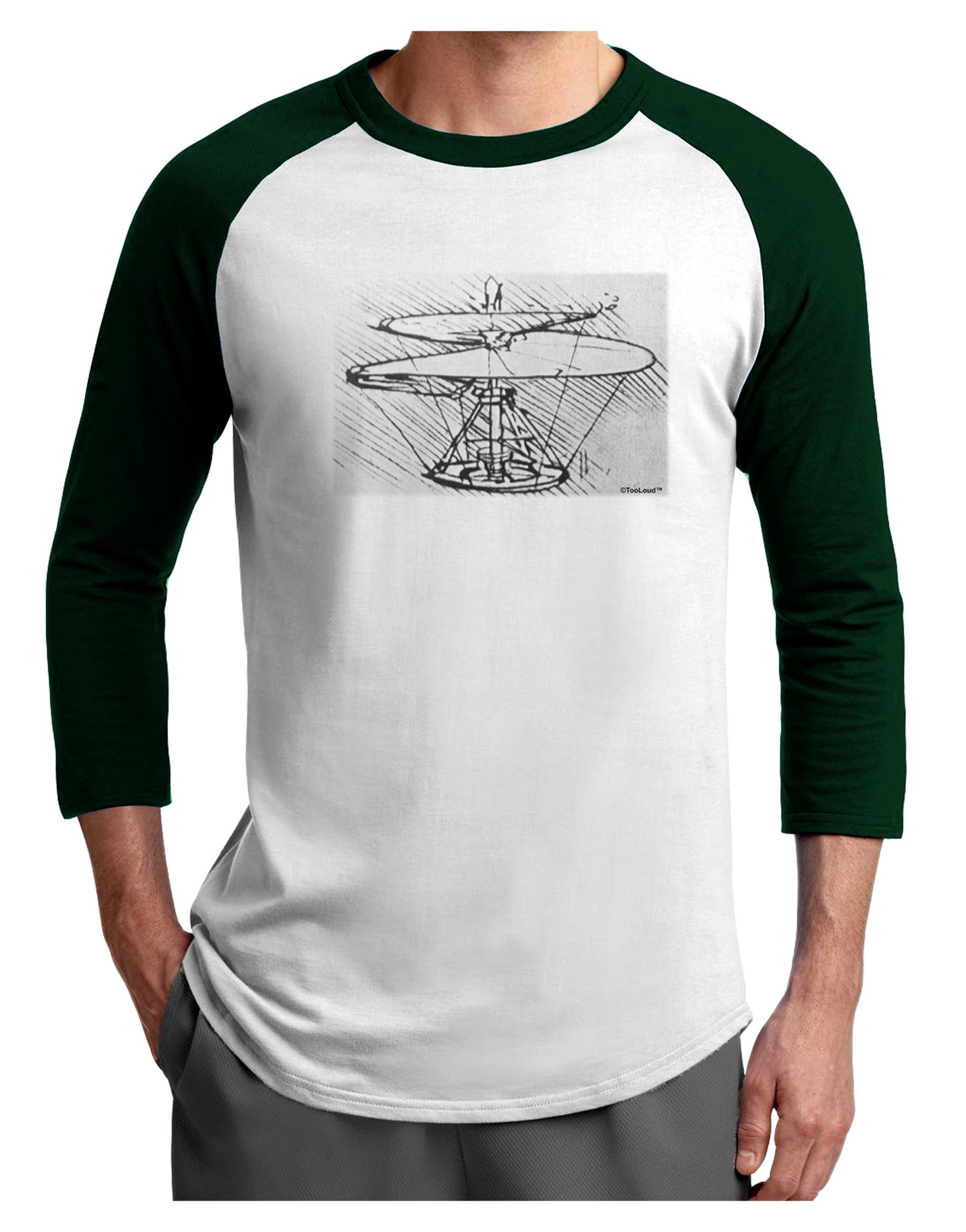 Helicopter Sketch Adult Raglan Shirt-Raglan Shirt-TooLoud-White-Forest-X-Small-Davson Sales