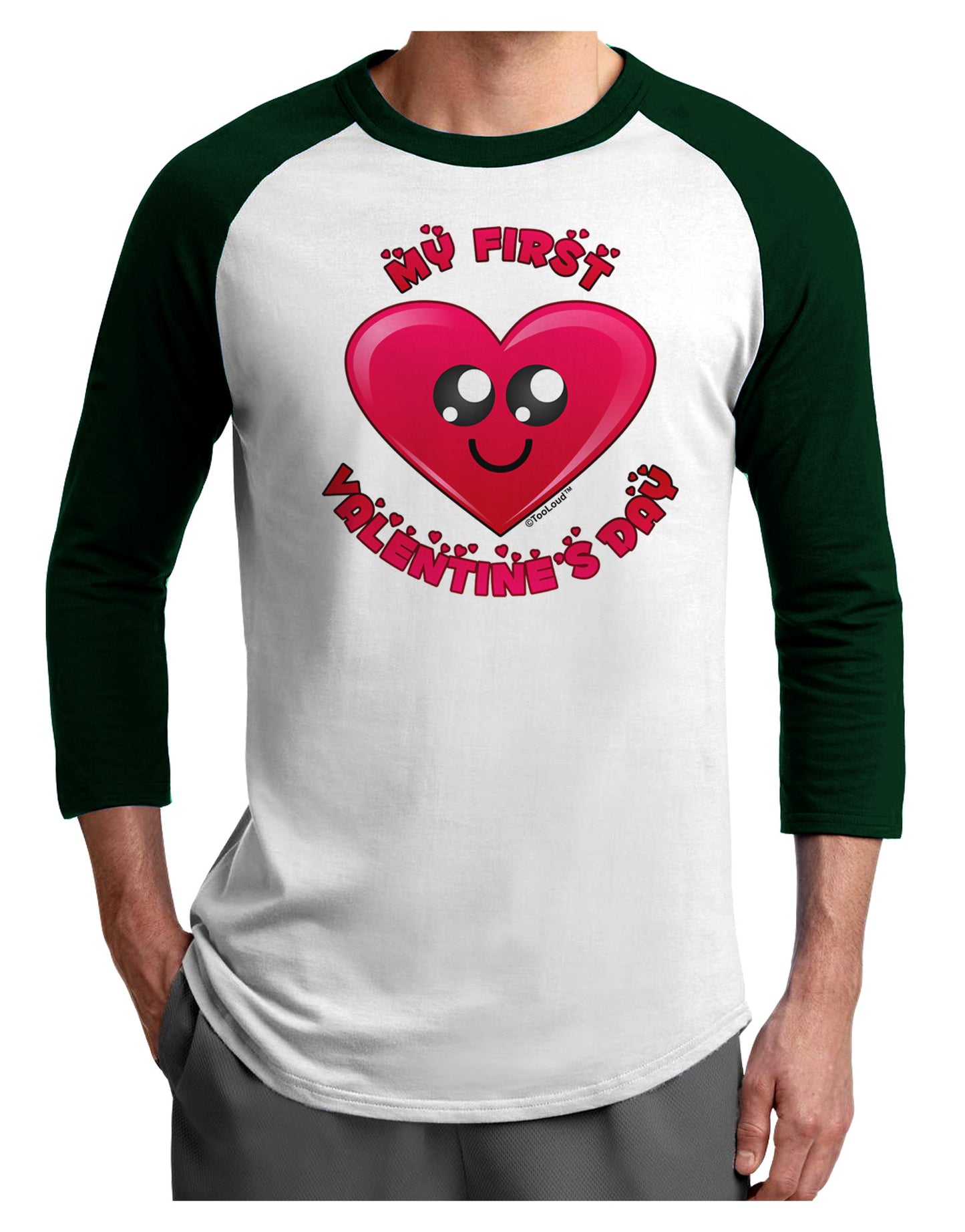 My First Valentine's Day Adult Raglan Shirt-Raglan Shirt-TooLoud-White-Forest-X-Small-Davson Sales