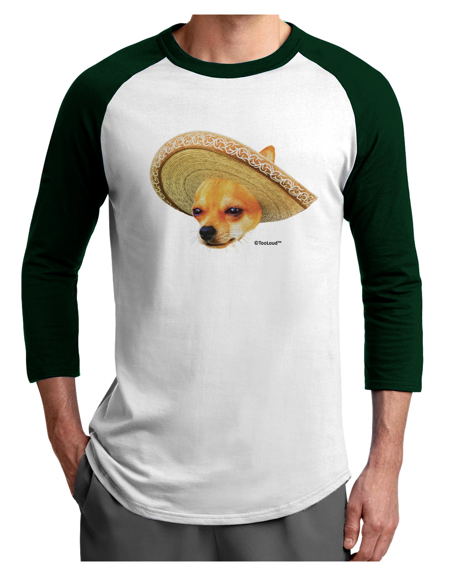Chihuahua Dog with Sombrero - Patchwork Design Adult Raglan Shirt by TooLoud-TooLoud-White-Forest-X-Small-Davson Sales